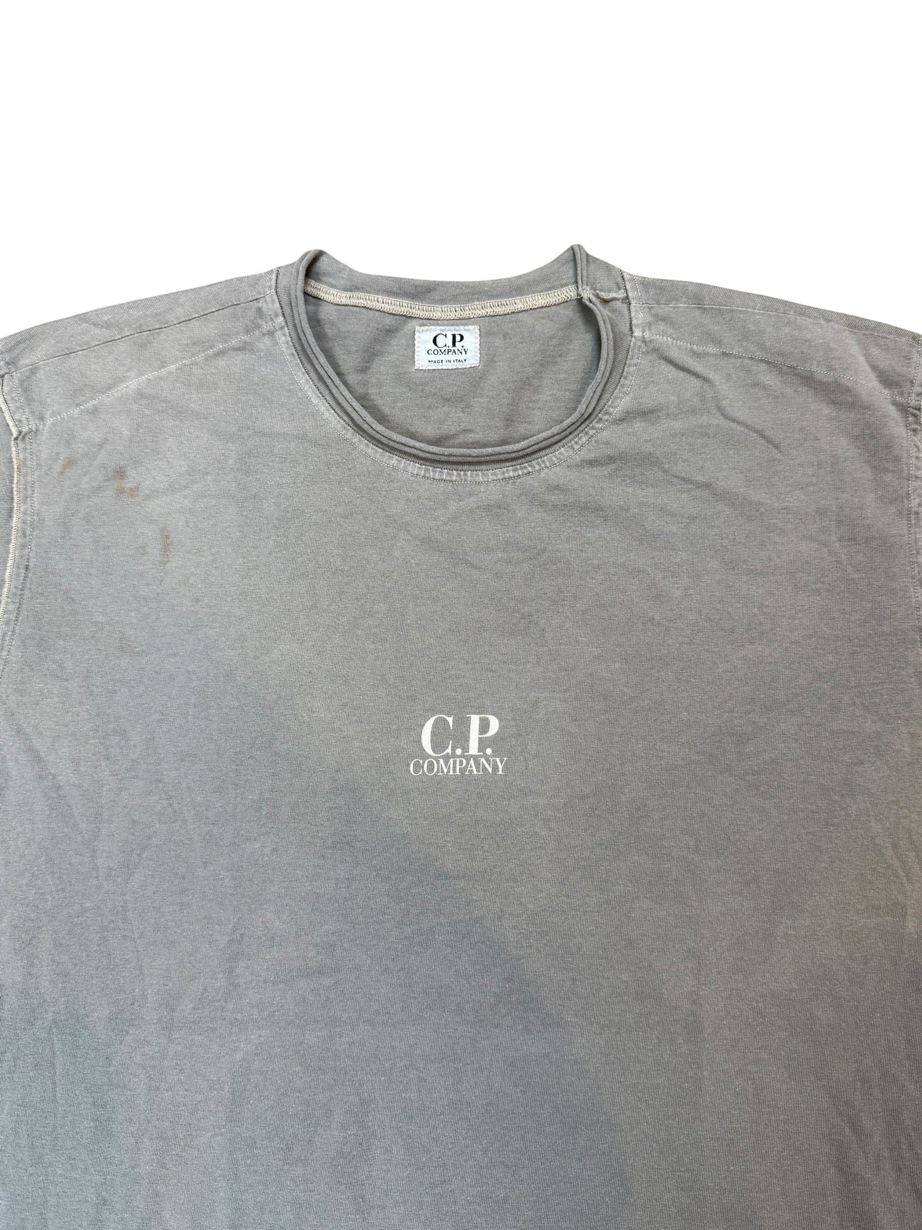 Archive No.9 vintage grey 100% cotton C.P. Company T-Shirt, size M, with subtle logo detail and slight marks.