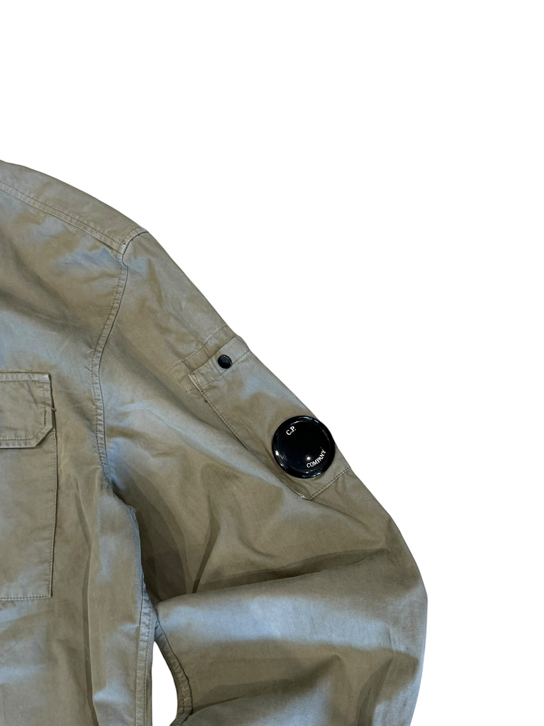 Archive No. 9 C.P. Company khaki lightweight zip-up overshirt with iconic arm lens, size Medium.