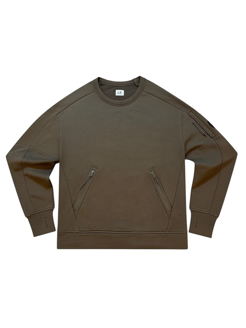 Archive No. 9 C.P. Company khaki sweatshirt with zip pockets and iconic arm lens. Medium size.