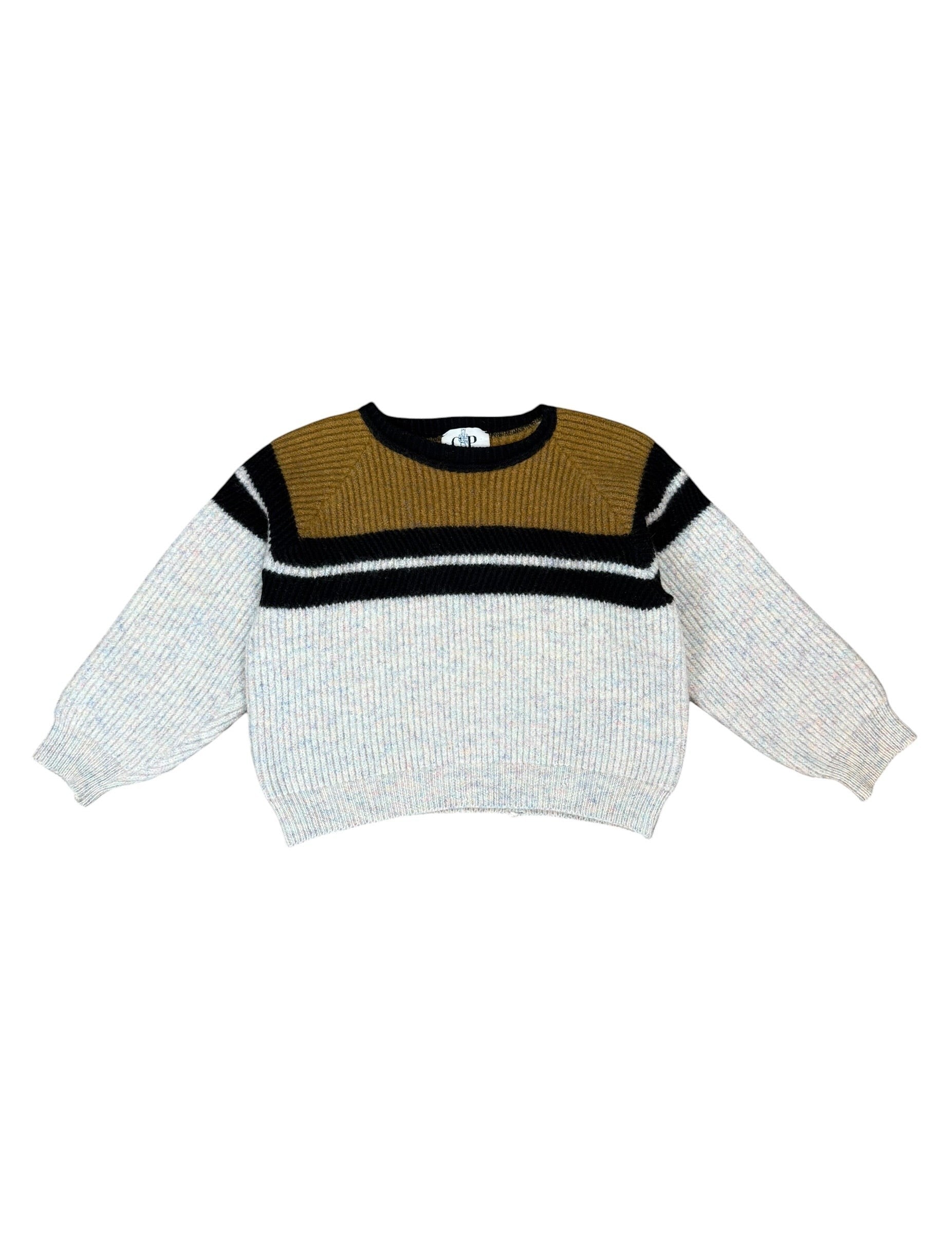Archive No. 9 vintage C.P. Company 90s knit jumper in beige, tan, and brown with black and white stripes. Size XS.