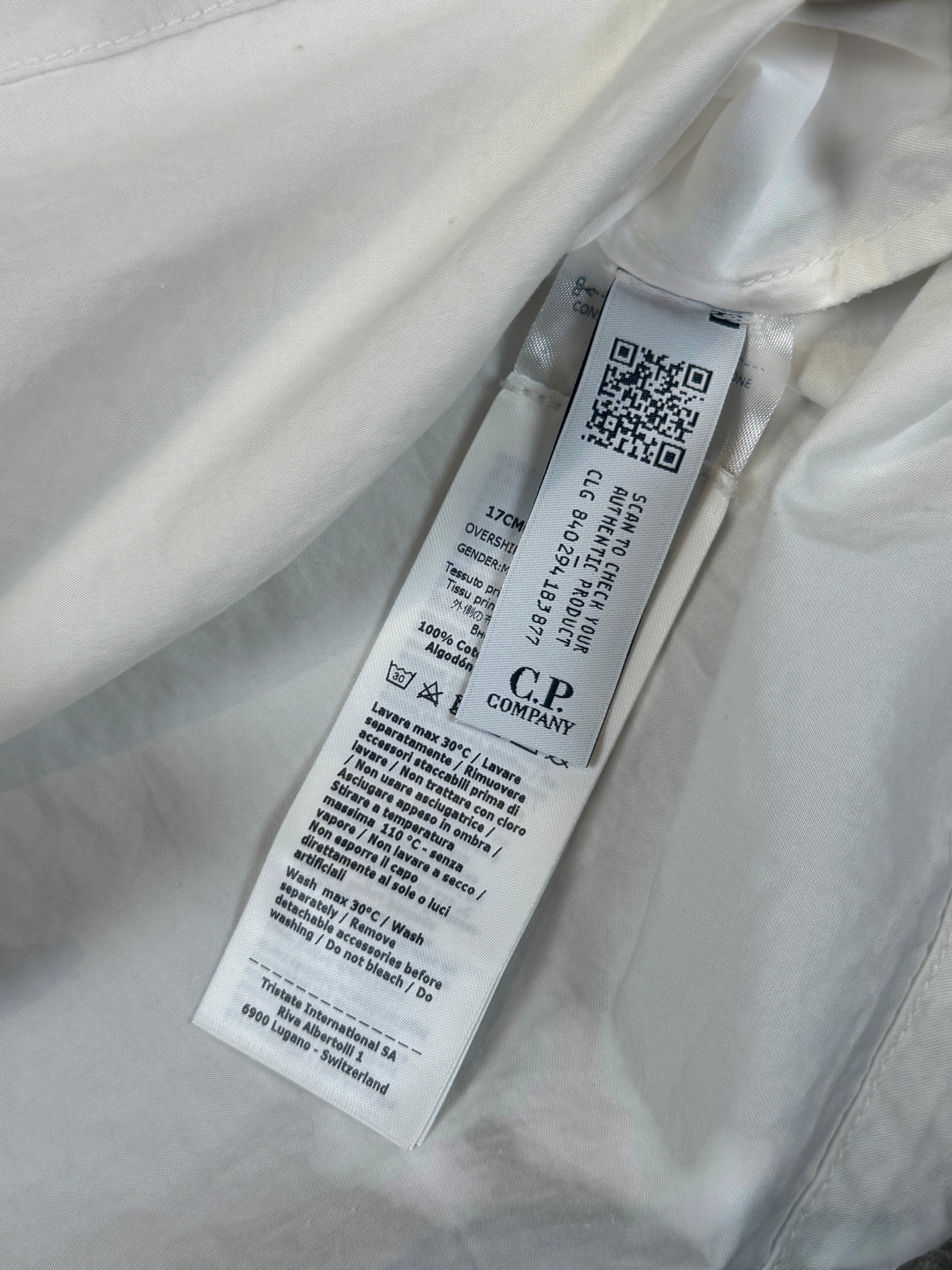 Archive No. 9 white C.P. Company lightweight cotton overshirt with iconic lens detail. Size S.