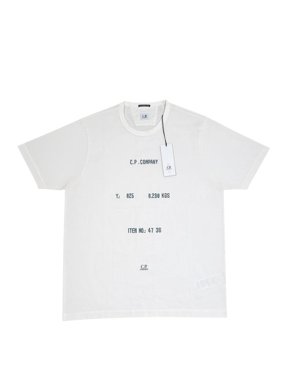 Archive No. 9 white 100% mercerized cotton C.P. Company spellout t-shirt in XL with oversized fit.