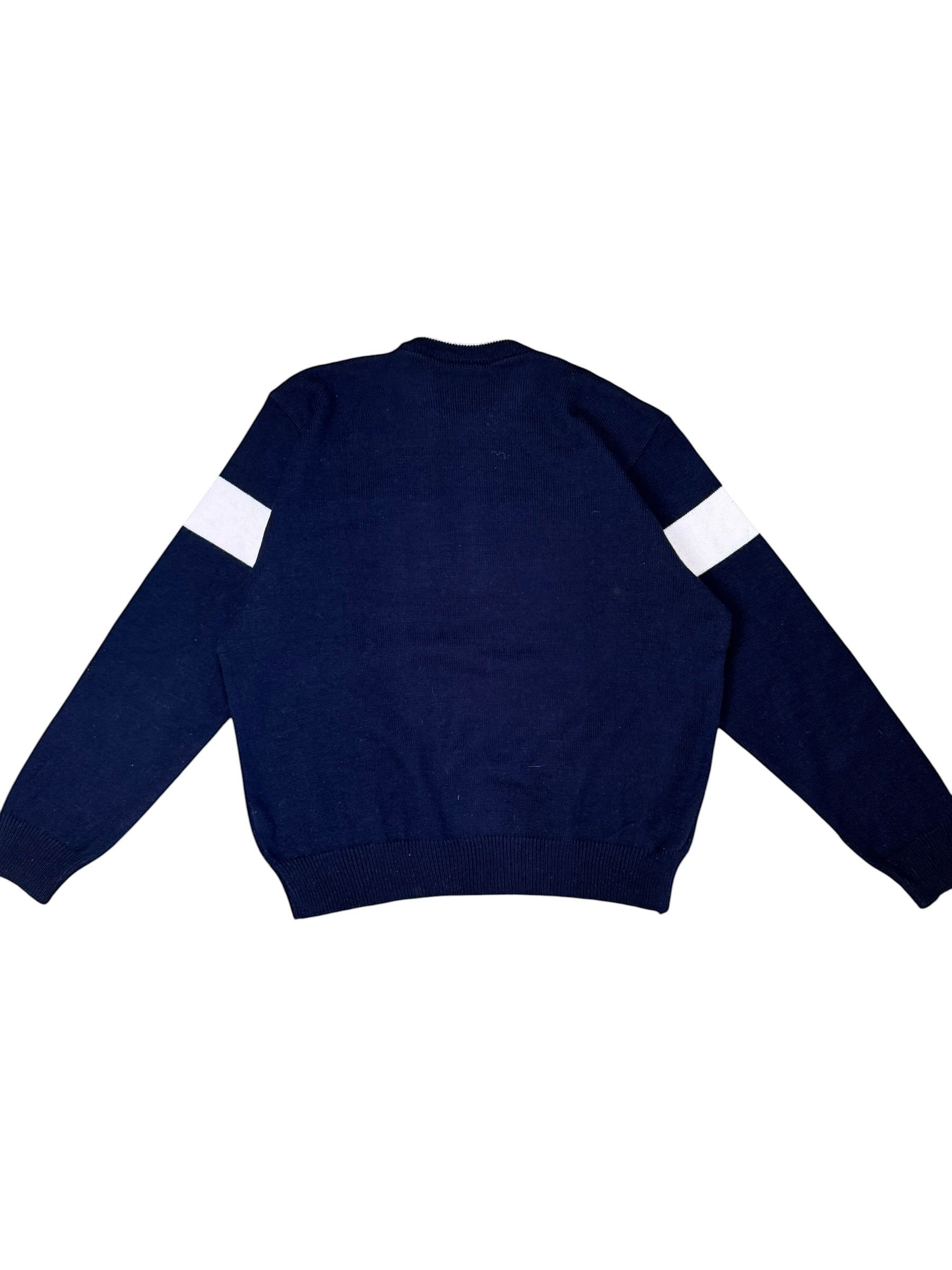 Archive No. 9 navy blue 100% cotton Diesel knit jumper with white stripe detail on sleeves, size M.