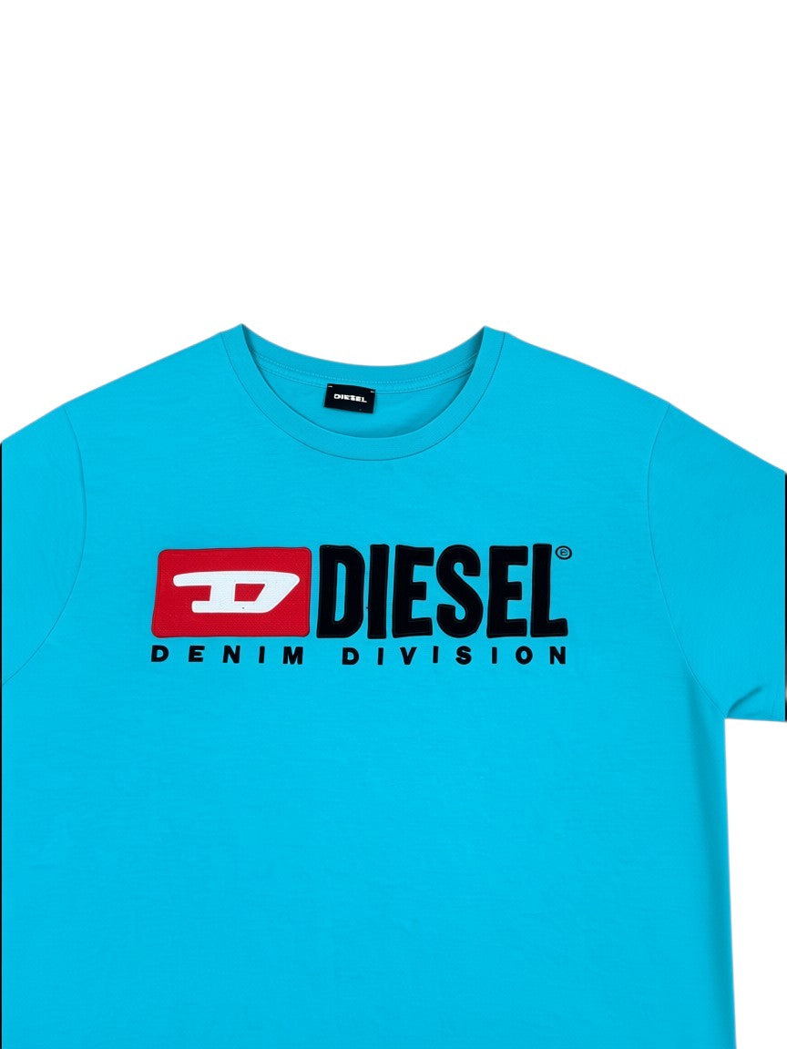 Archive No.9 Diesel turquoise cotton t-shirt with red and black logo graphic on the chest