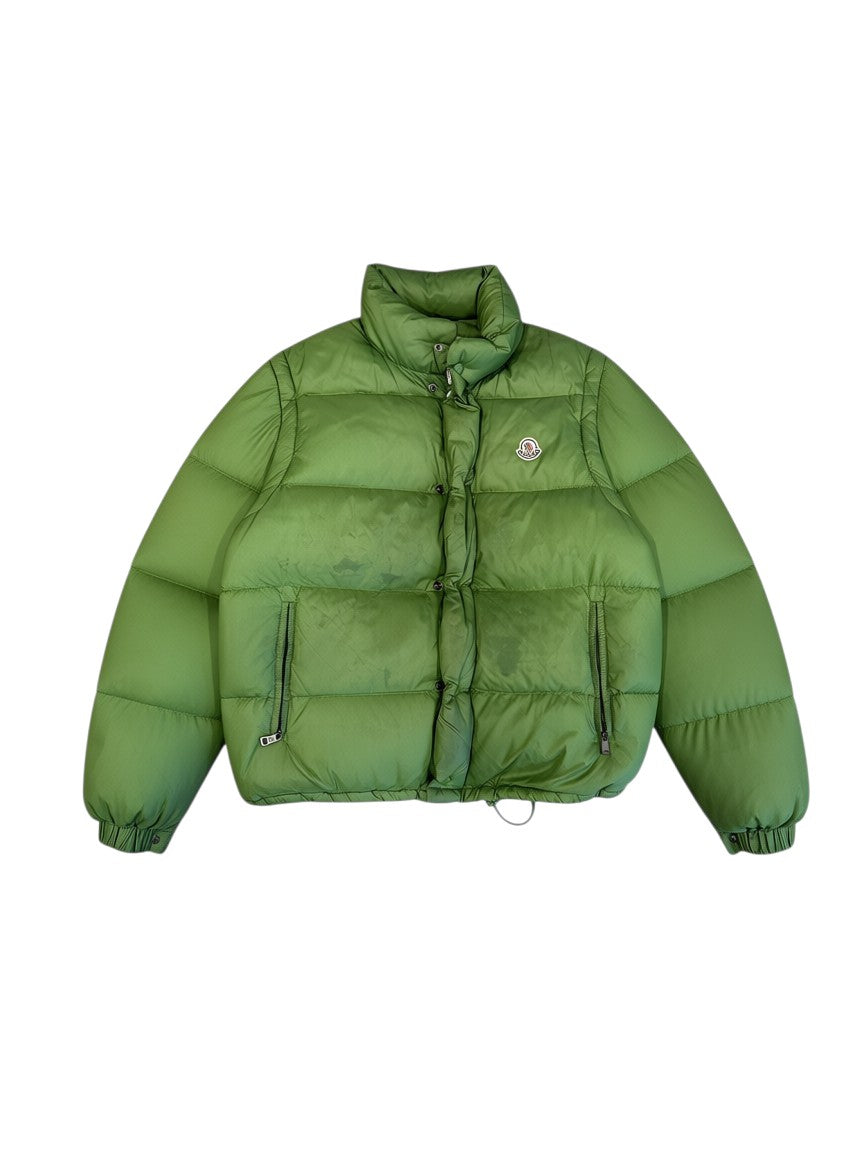 Archive No. 9 vintage green down-filled puffer jacket, size Small, with a high collar and zip pockets.