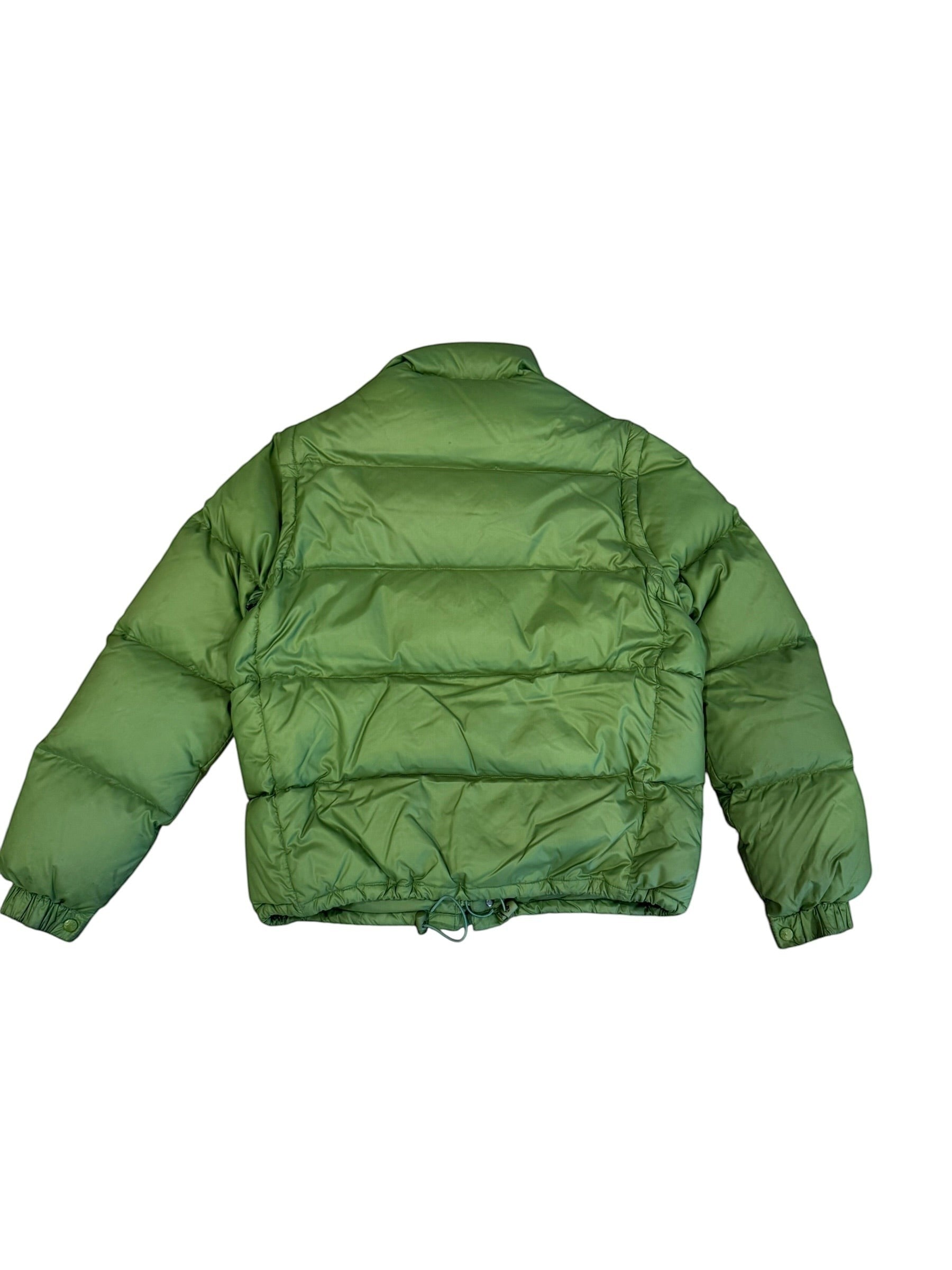 Archive No. 9 green down-filled puffer jacket, size Small, vintage style with adjustable hem and elasticated cuffs.