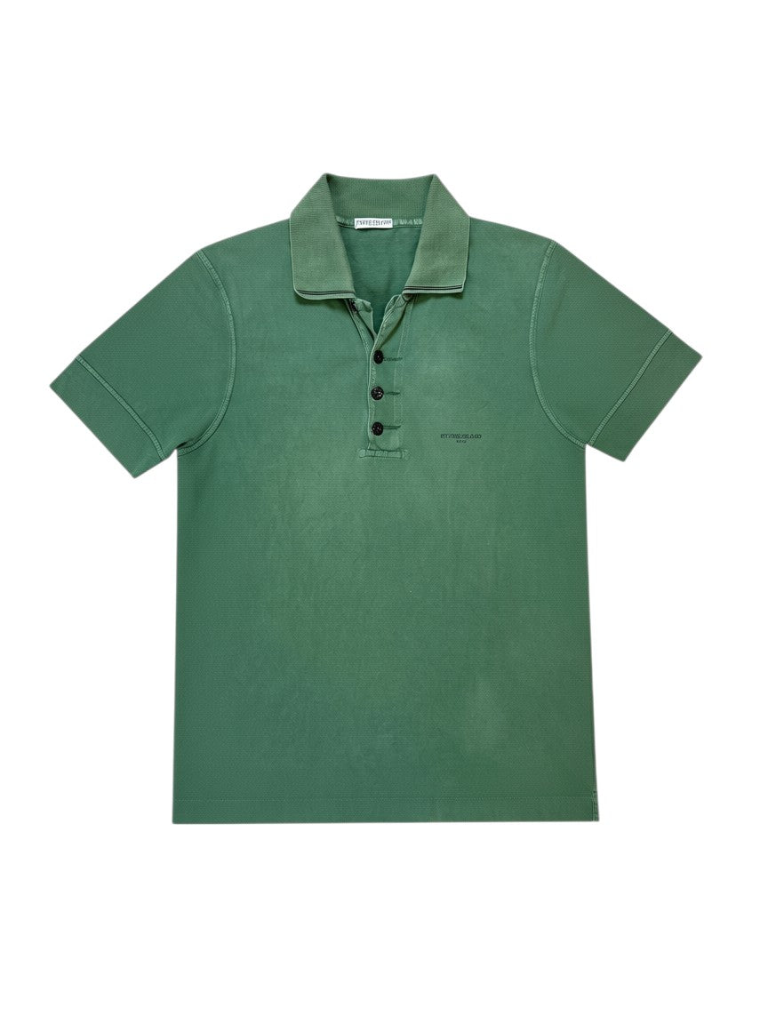 Archive No. 9 vintage green 100% cotton Stone Island polo shirt with Italy spell out on the chest, size M.