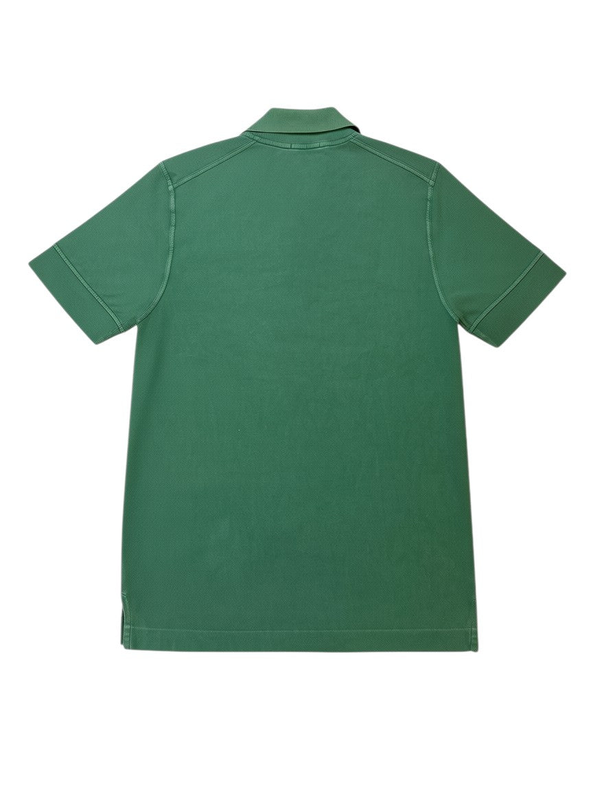 Archive No. 9 vintage green 100% cotton Stone Island polo shirt, size M, with Italy spell out on front.