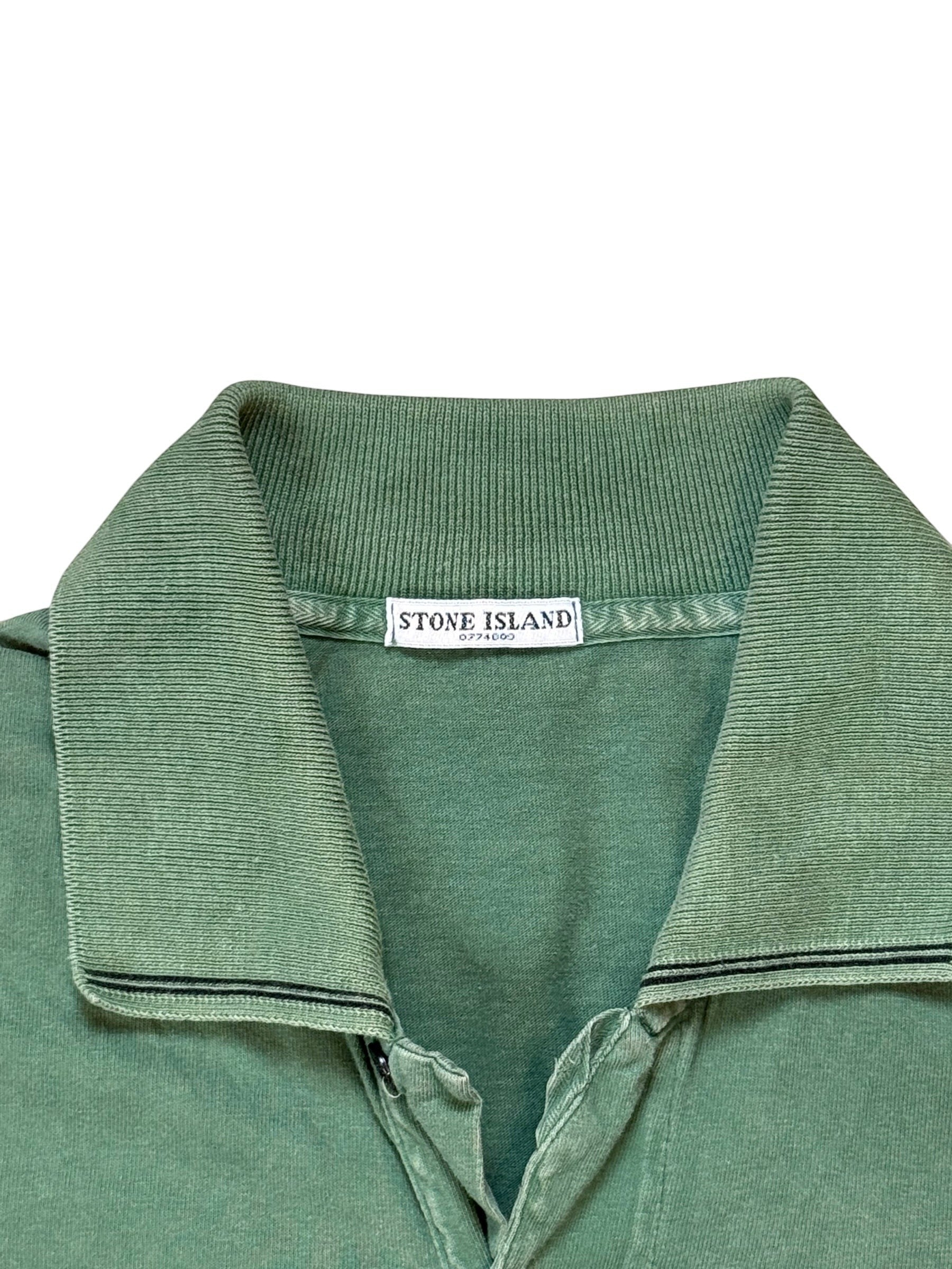 Archive No. 9 vintage green Stone Island 2006 polo shirt, size M, 100% cotton with Italy spell out on front.