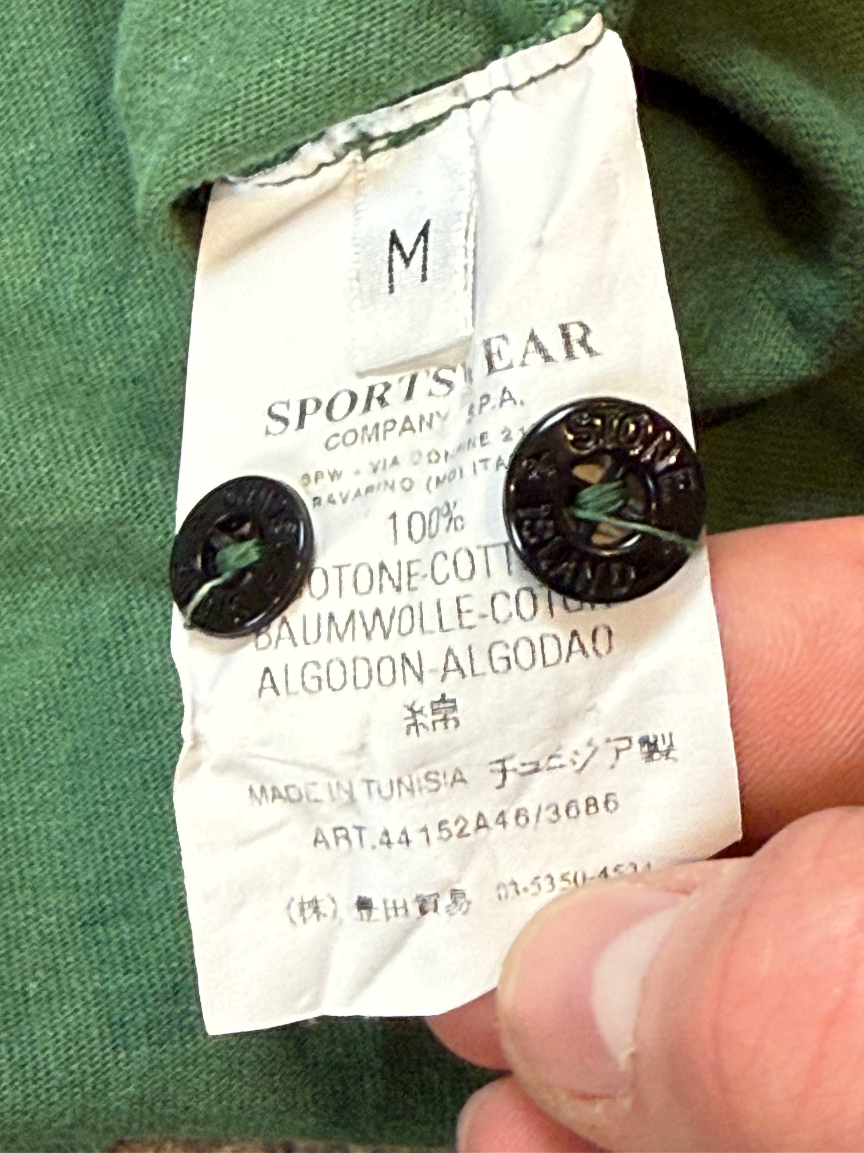 Archive No. 9 green 100% cotton Stone Island vintage t-shirt, size M, with Italy spell out on front.