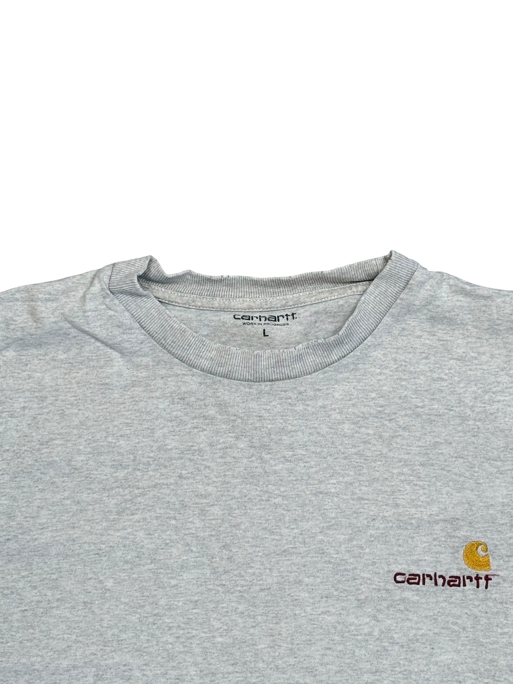 Archive No.9 grey 100% cotton t-shirt in size L with embroidered Carhartt logo on the chest.