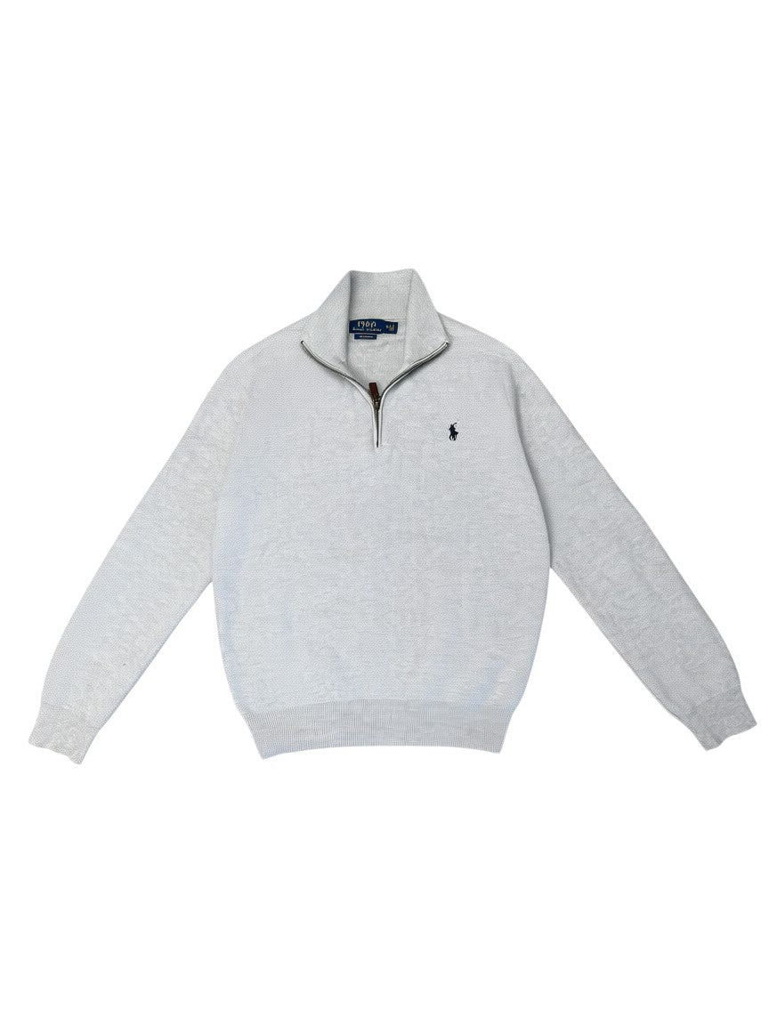 Archive No. 9 grey Ralph Lauren quarter zip knit jumper with ribbed design and embroidered logo. Size M.