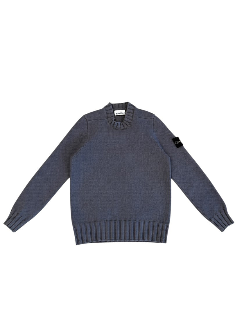 Archive No. 9 grey heavyweight knit jumper, size S, featuring a chunky knit and iconic Stone Island compass badge on the sleeve.