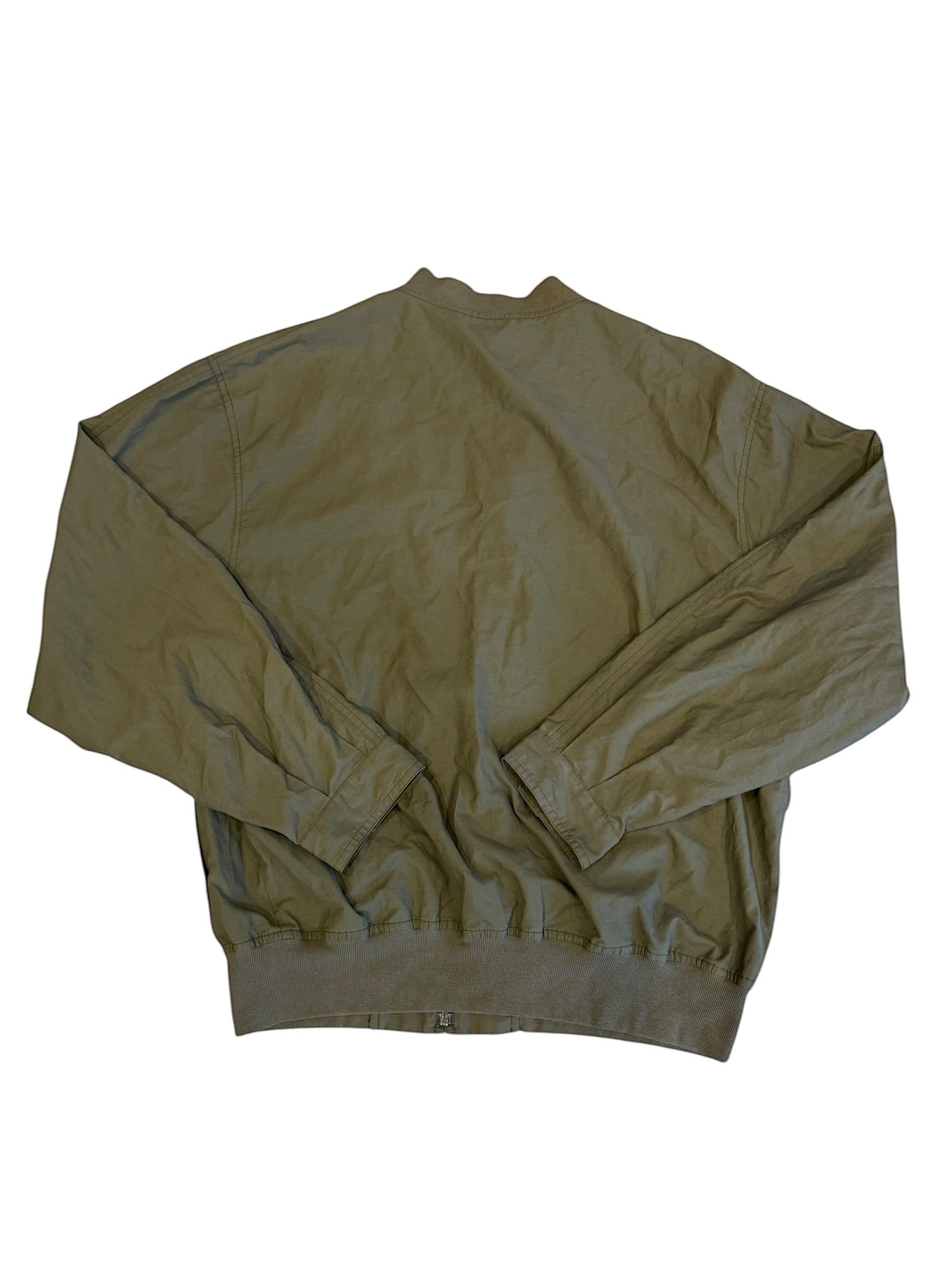 Archive No. 9 khaki lightweight bomber jacket, size Medium. Breathable and wind-resistant, ideal for transitional weather.