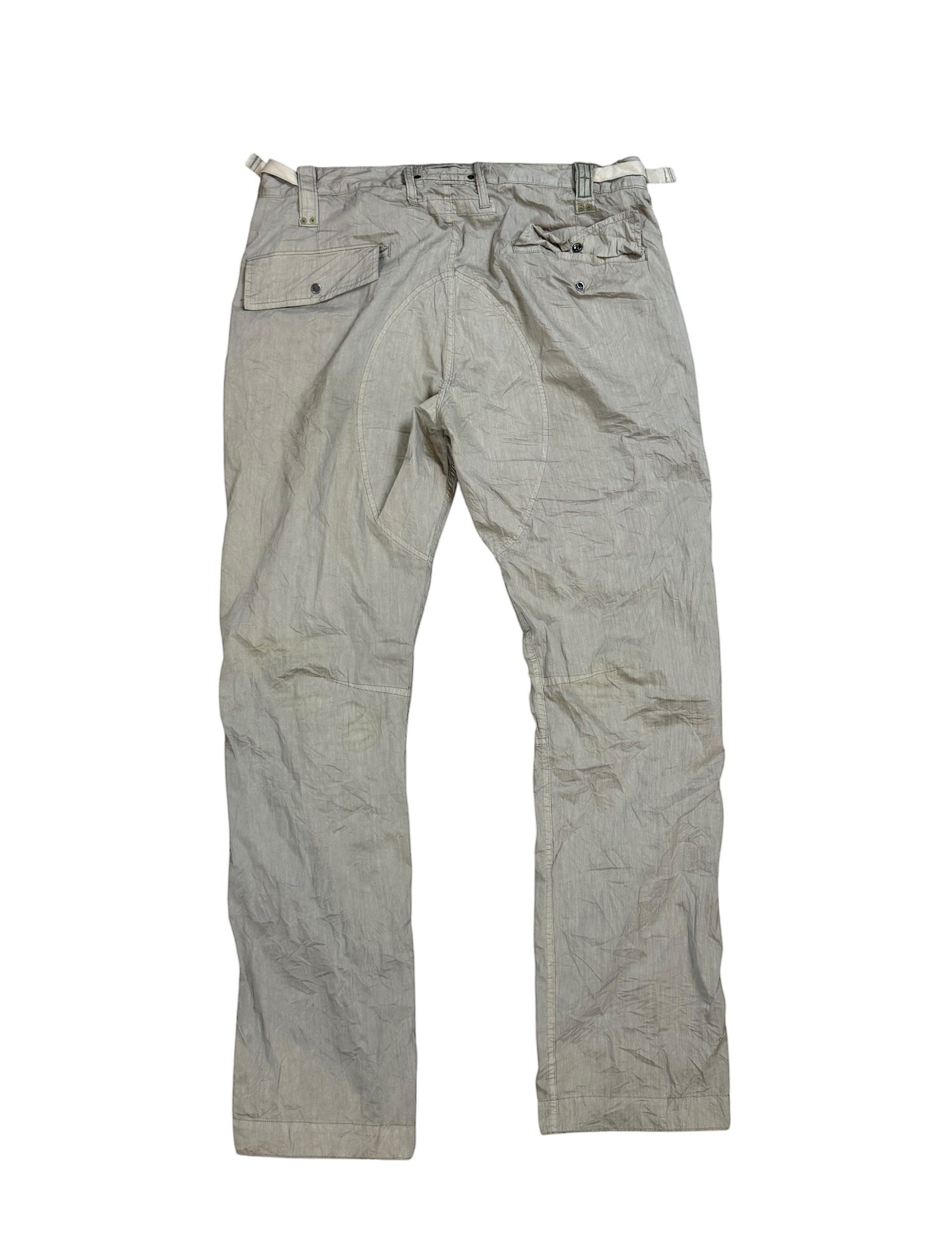 Archive No. 9 vintage khaki Stone Island technical cargo trousers, lightweight material, size W34.