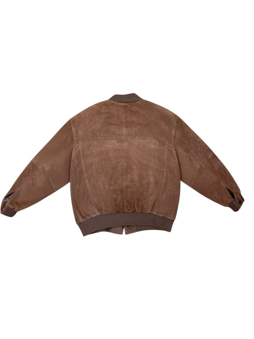 Archive No. 9 khaki suede bomber jacket with iconic Burberry chequered interior, size M.
