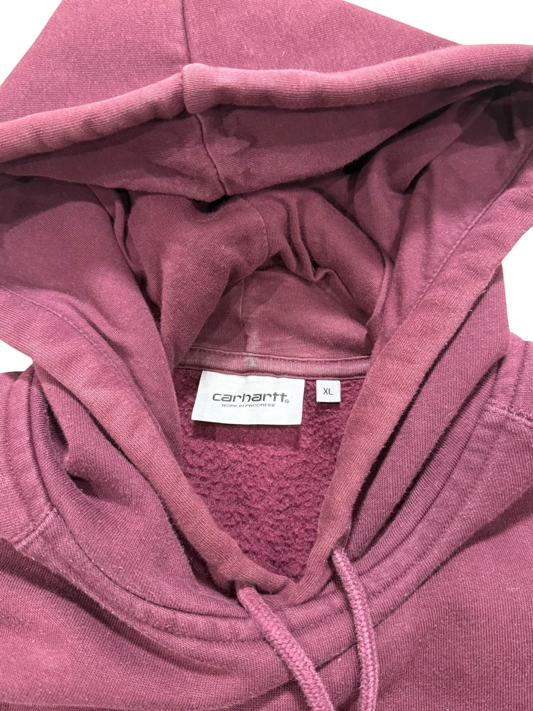 Archive No.9 maroon Carhartt Work In Progress hoodie, size XL, with fleeced interior and drawstring hood.