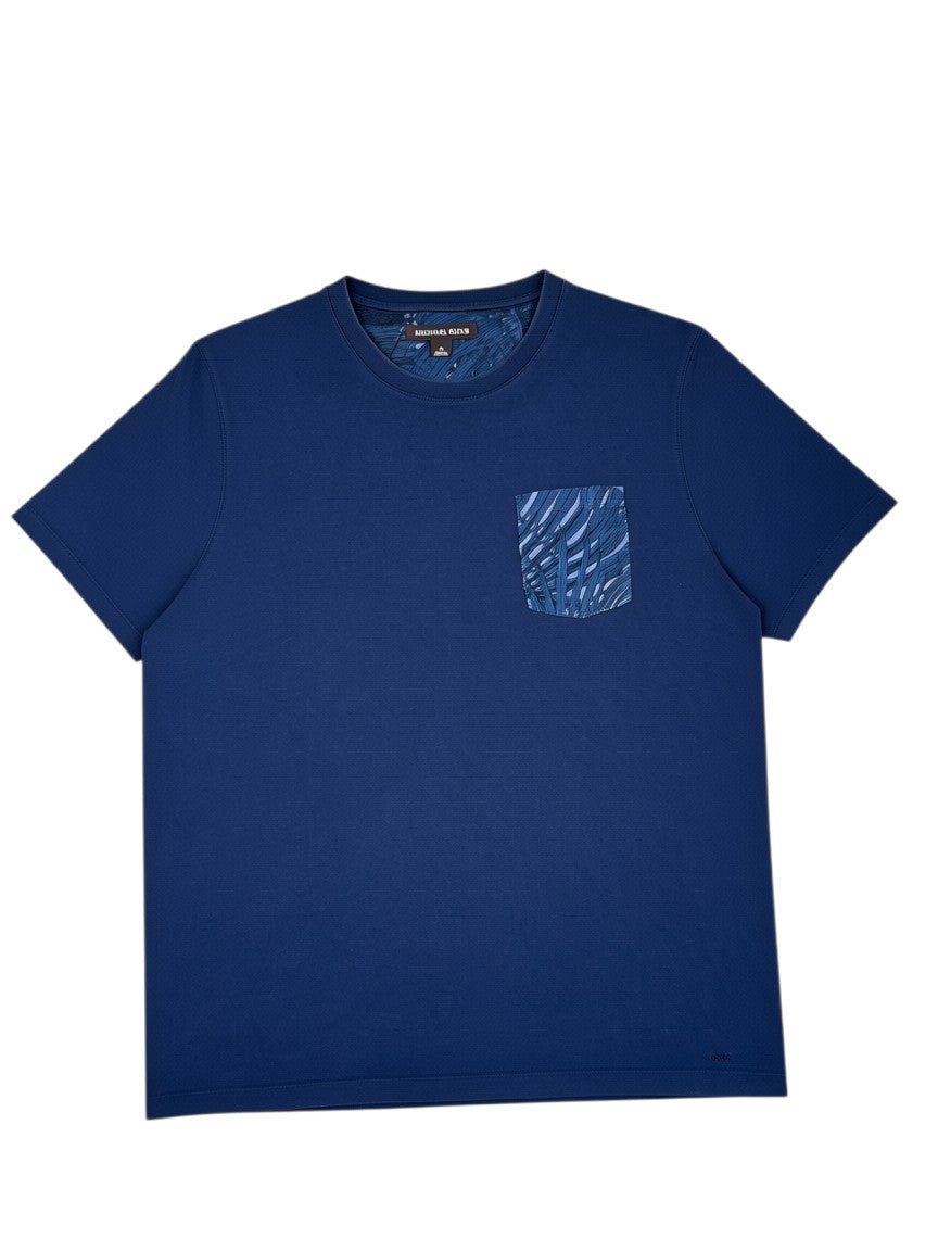 Archive No.9 Michael Kors blue cotton t-shirt with a patterned front pocket and regular fit.