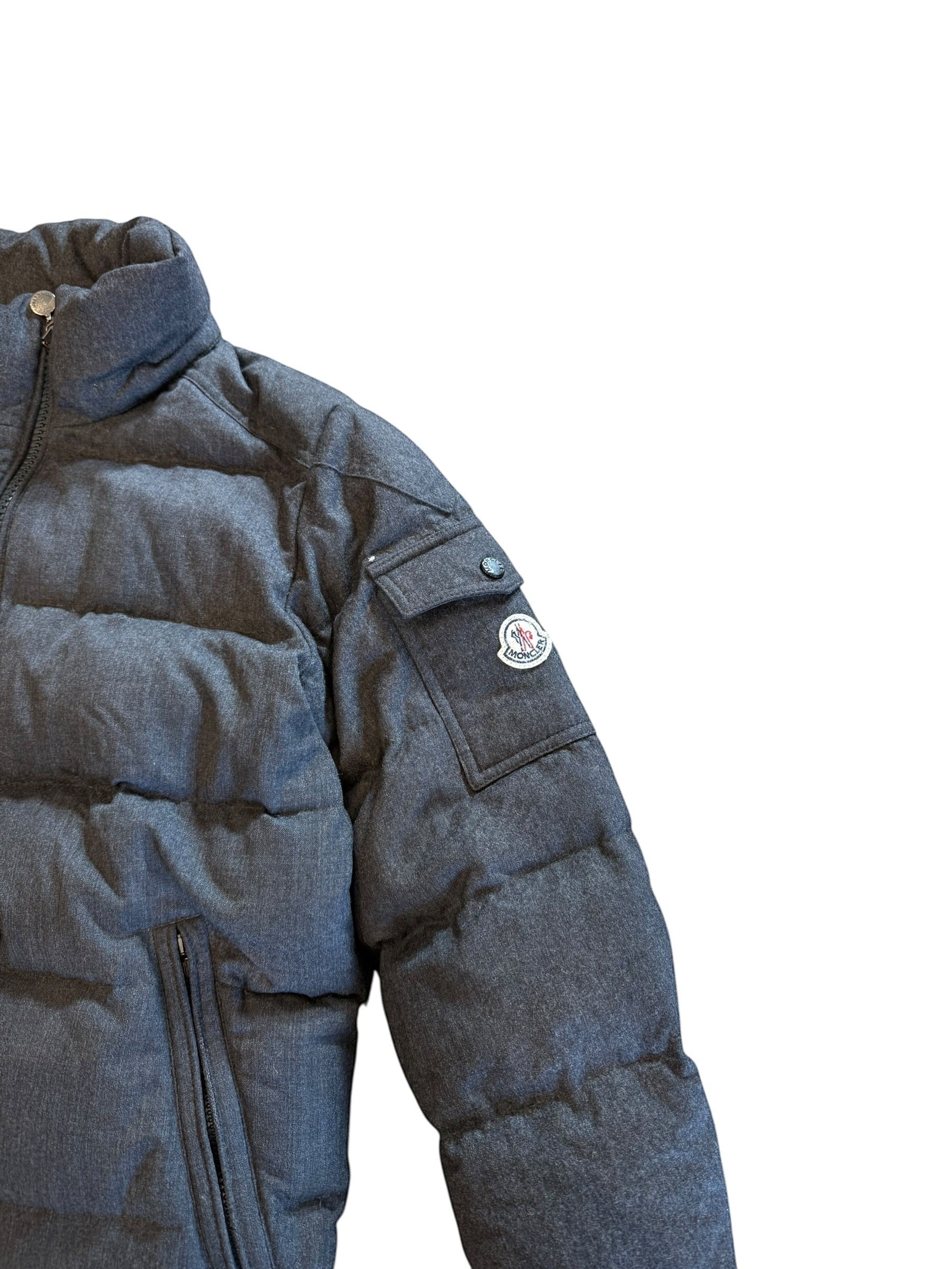 Archive No. 9 Moncler black down puffer jacket with velvet-like exterior, size L.