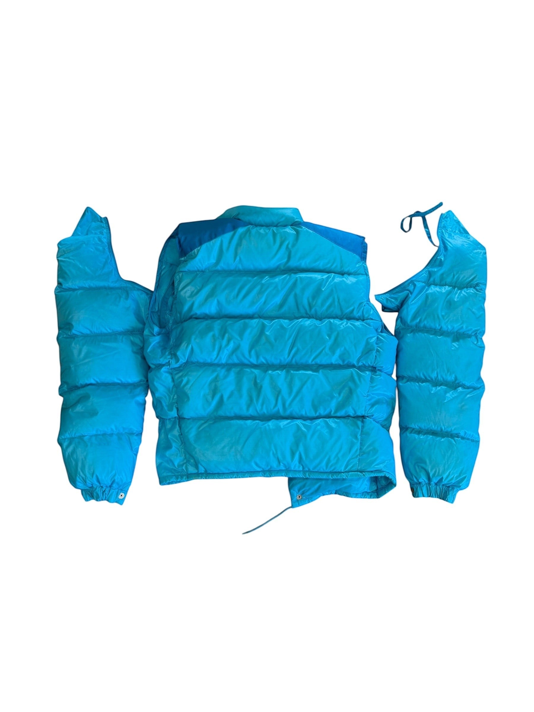 Archive No. 9 1990s Moncler blue down-filled puffer jacket with detachable sleeves, convertible to a gilet.