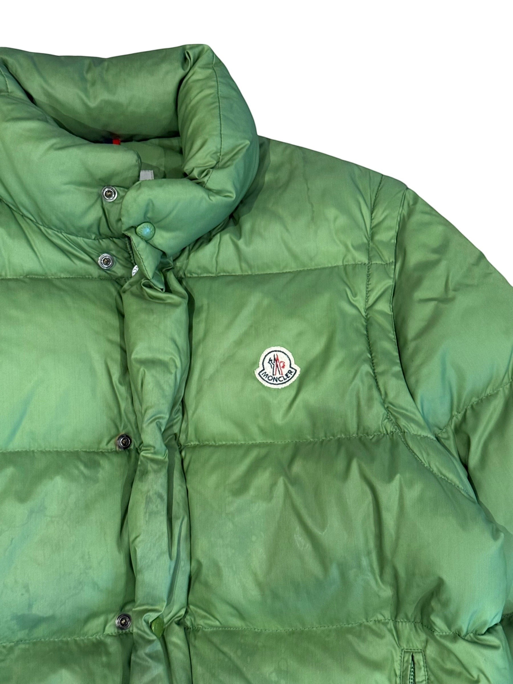 Archive No. 9 green Moncler down puffer jacket, size Small, with classic quilted design and signature logo patch.