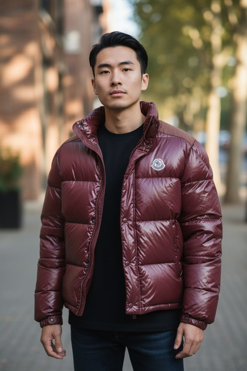 Archive No. 9 vintage burgundy Moncler Grenoble puffer jacket with down fill, XL size.