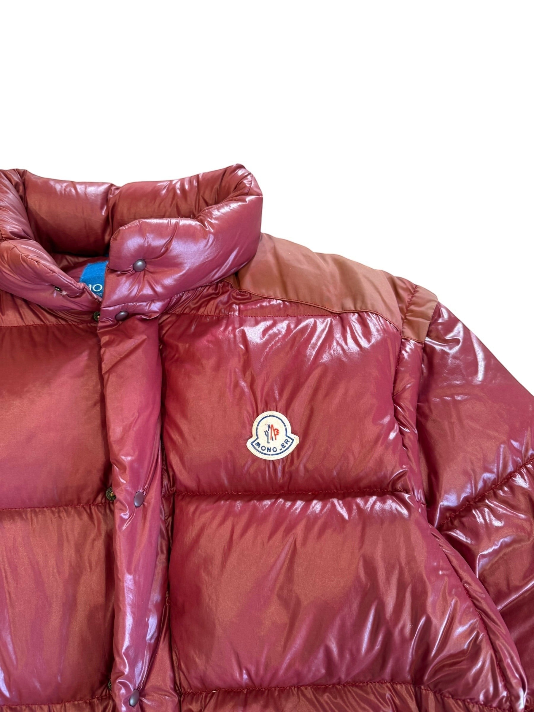 Archive No. 9 Moncler Grenoble vintage burgundy puffer jacket, size XL, down-filled for warmth.