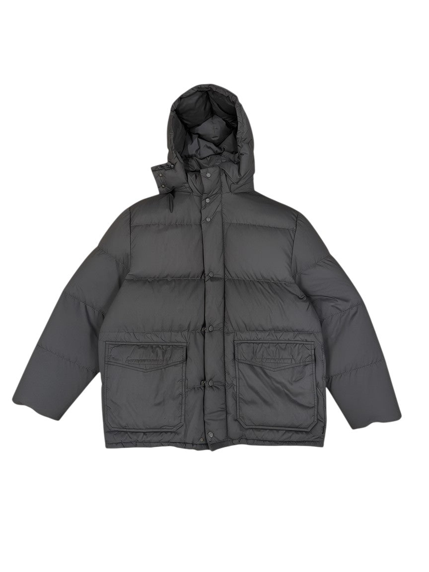 Archive No. 9 vintage grey Moncler Grenoble down puffer jacket with hood, size XL.