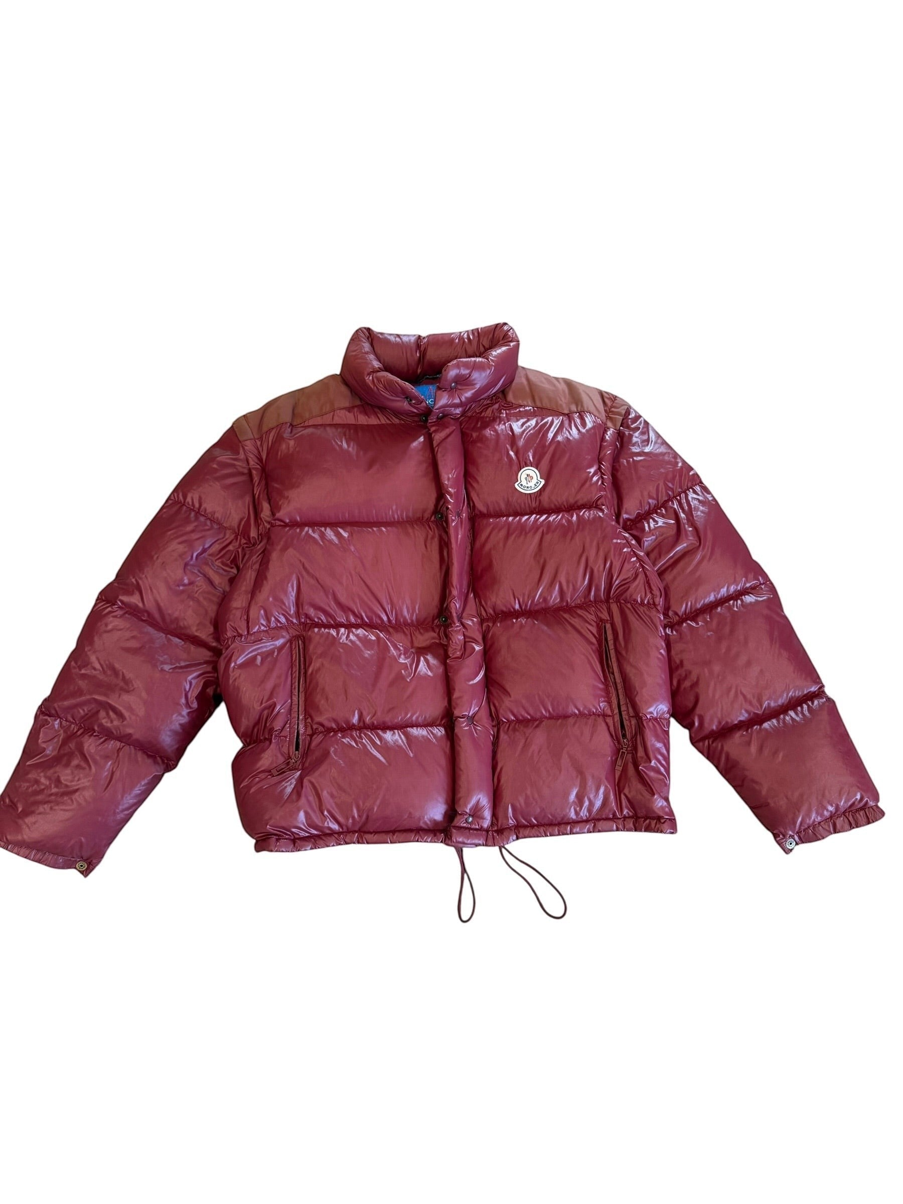 Archive No. 9 vintage burgundy Moncler Grenoble puffer jacket, size XL, down-filled and lightweight for winter wear.