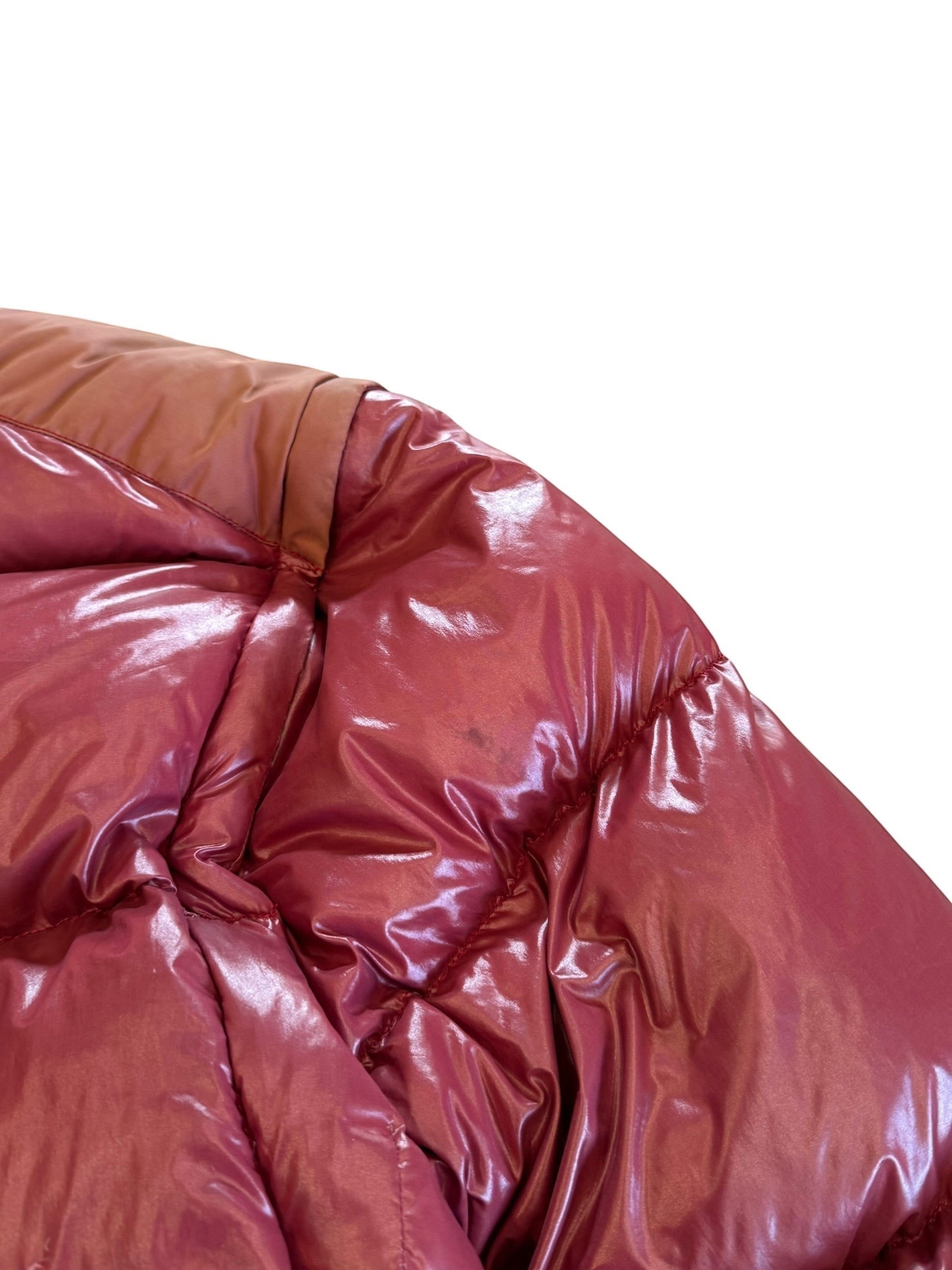Archive No. 9 Moncler Grenoble vintage burgundy puffer jacket, size XL, down-filled and lightweight.