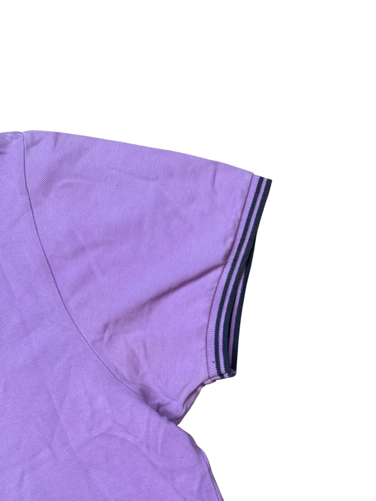 Archive No.9 Moncler purple cotton polo shirt sleeve detail with striped ribbed cuff
