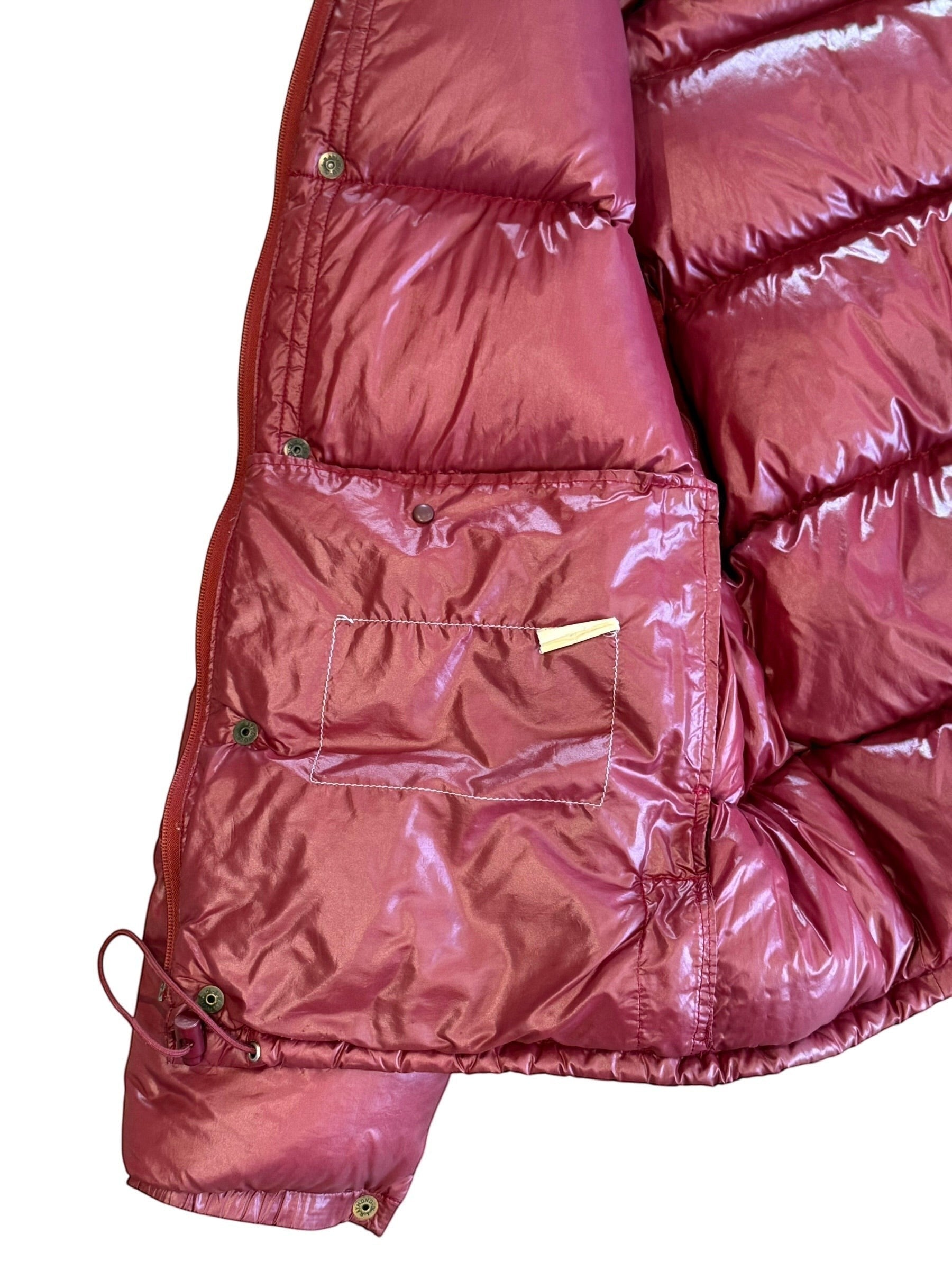 Archive No. 9 Moncler Grenoble vintage burgundy puffer jacket, size XL, down-filled and lightweight.