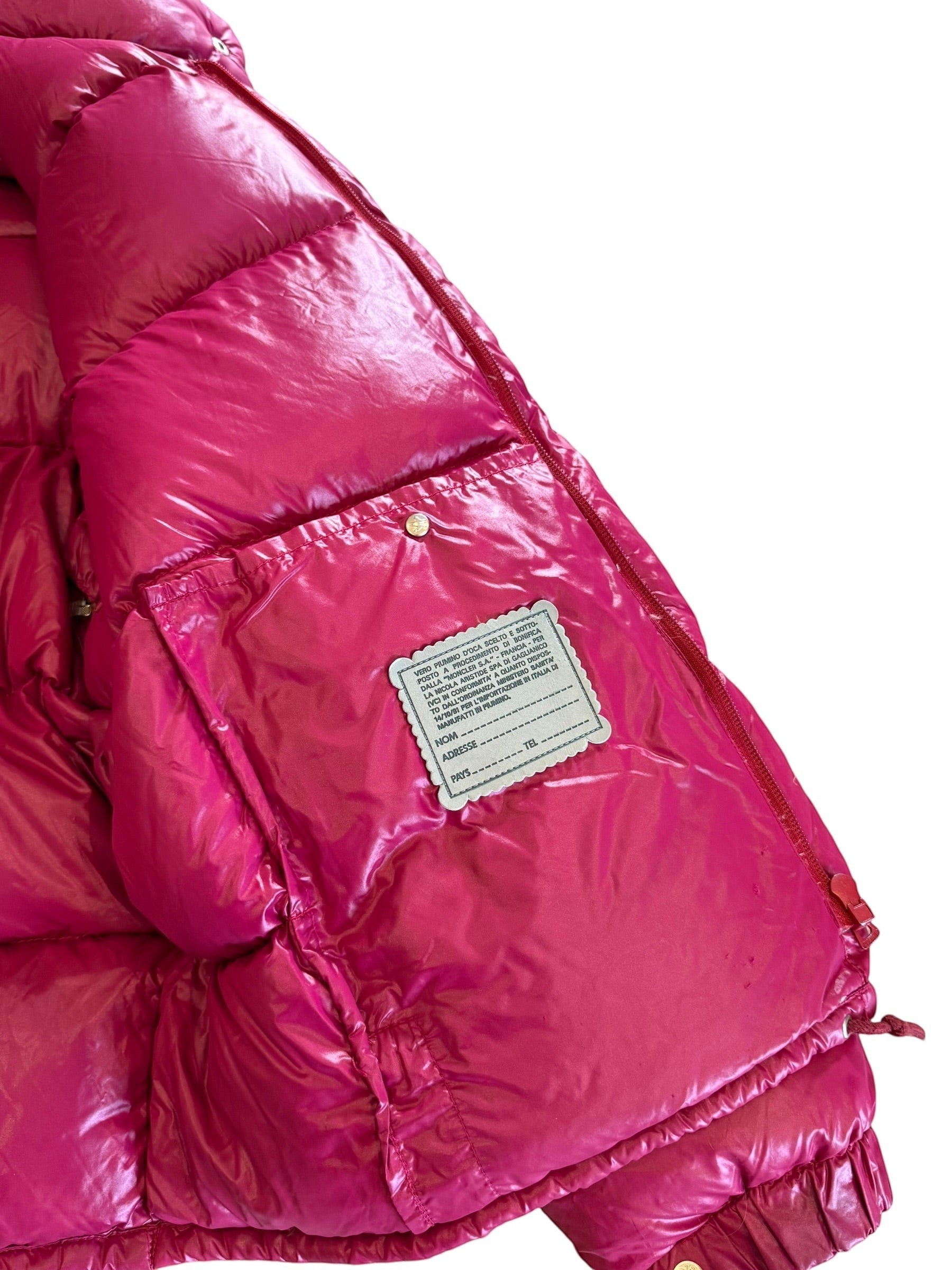 Archive No. 9 Moncler vintage 1990s burgundy and pink puffer jacket vest, down-filled, lightweight, convertible to gilet.