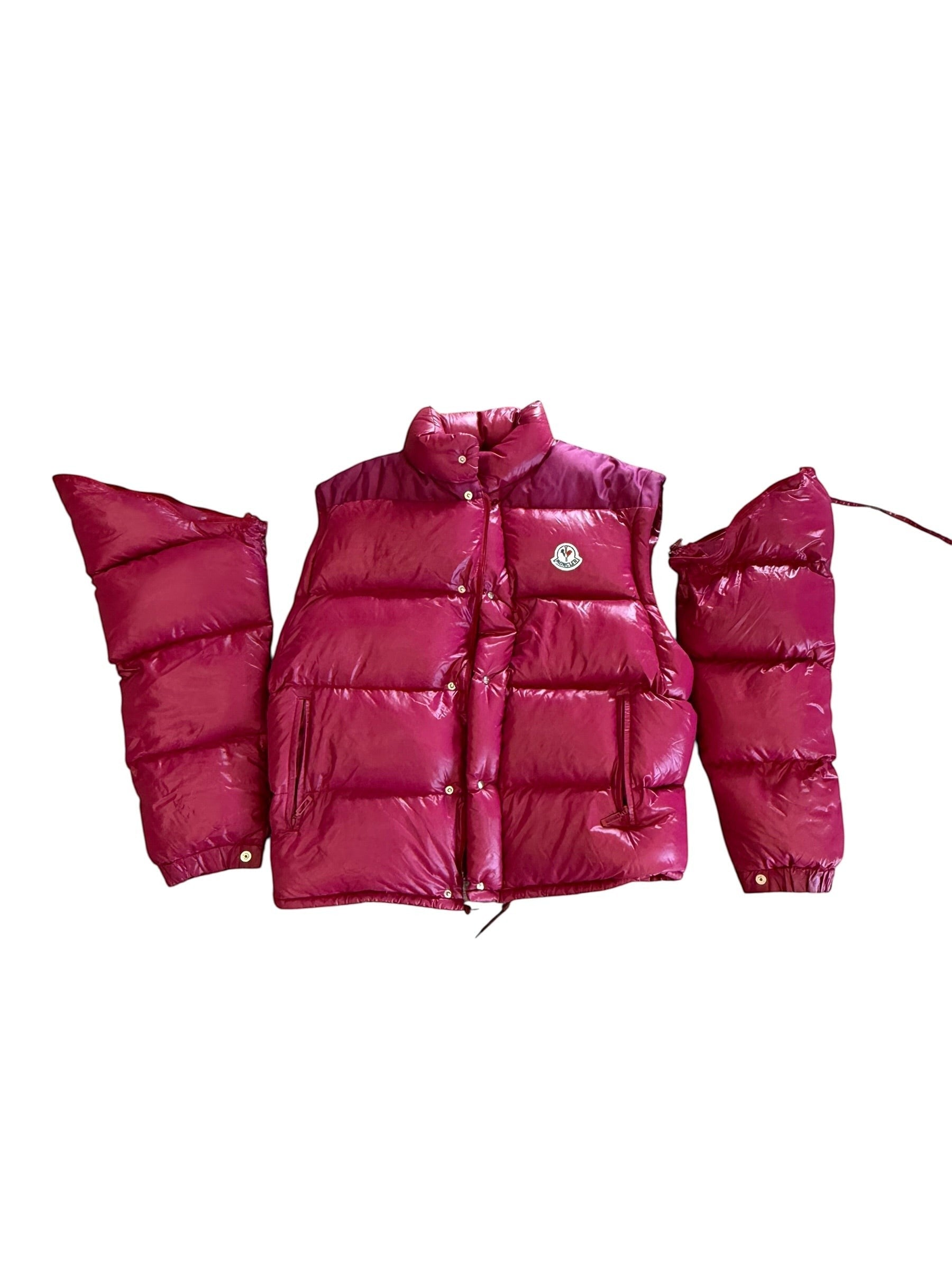 Archive No. 9 Moncler 1990s vintage burgundy puffer jacket with detachable sleeves, size M.