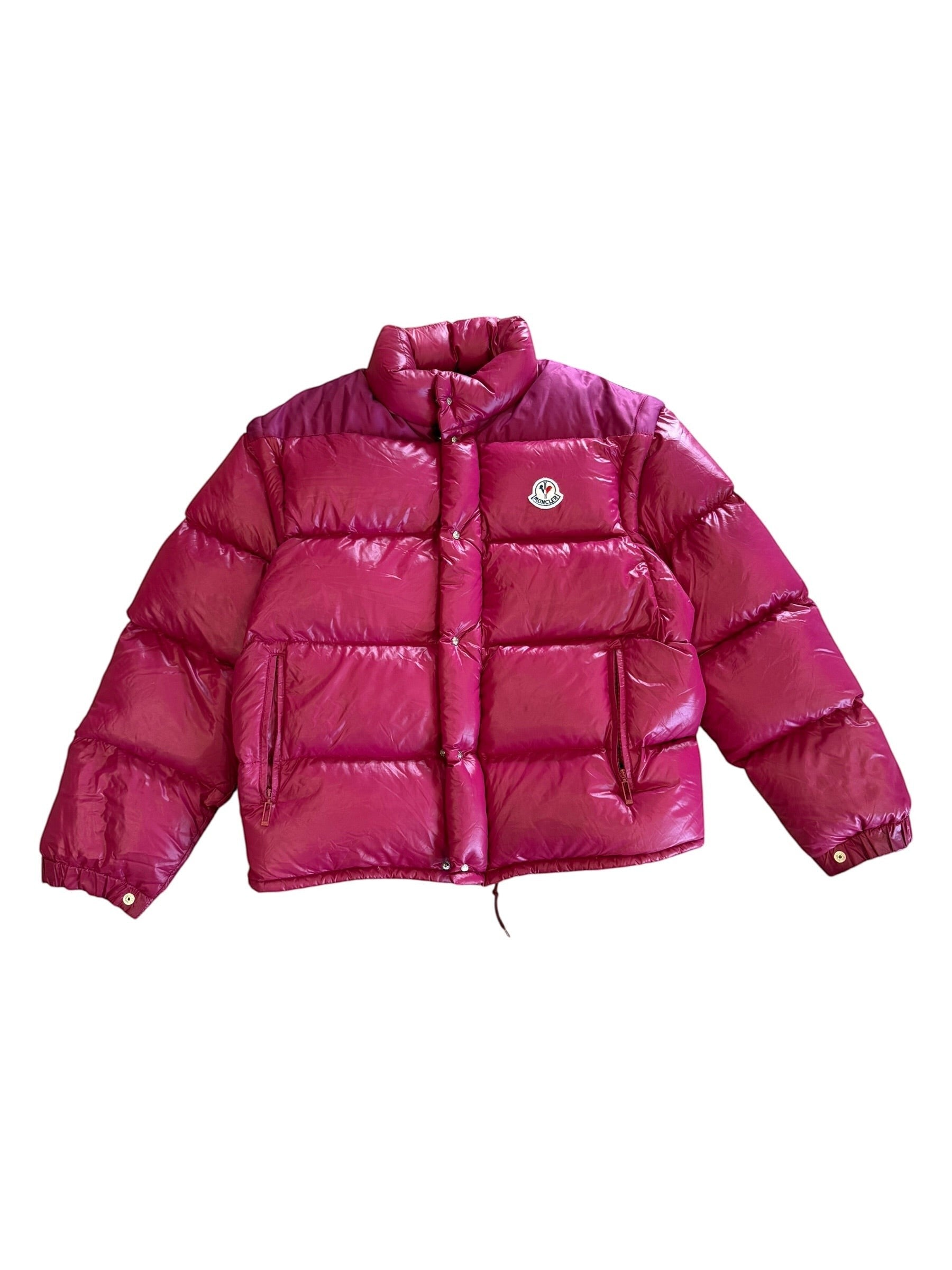 Archive No. 9 Moncler vintage 1990s burgundy and pink puffer jacket, size medium, convertible to vest.