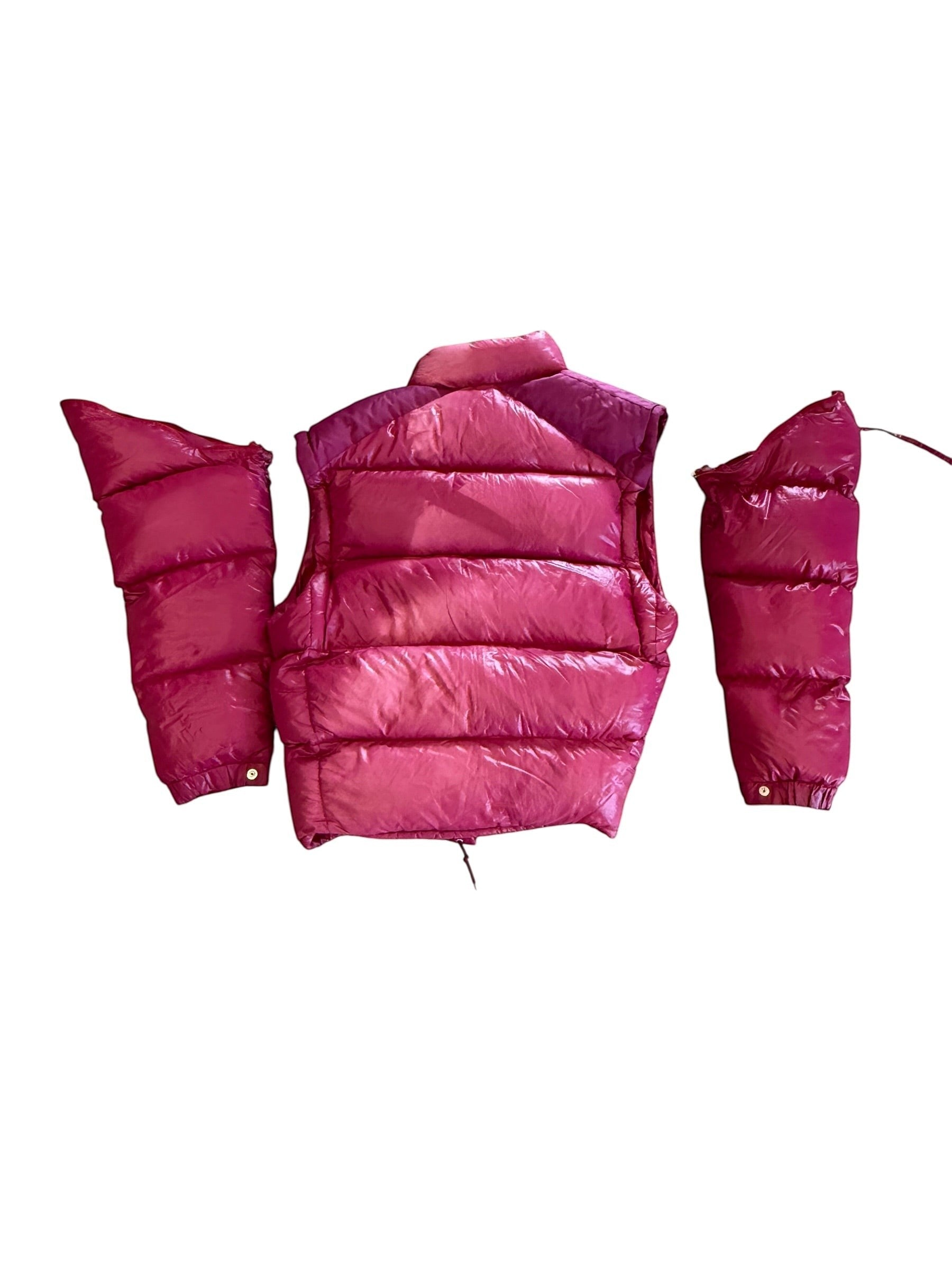 Archive No. 9 Moncler vintage 1990s burgundy and pink puffer jacket with detachable sleeves, size M.
