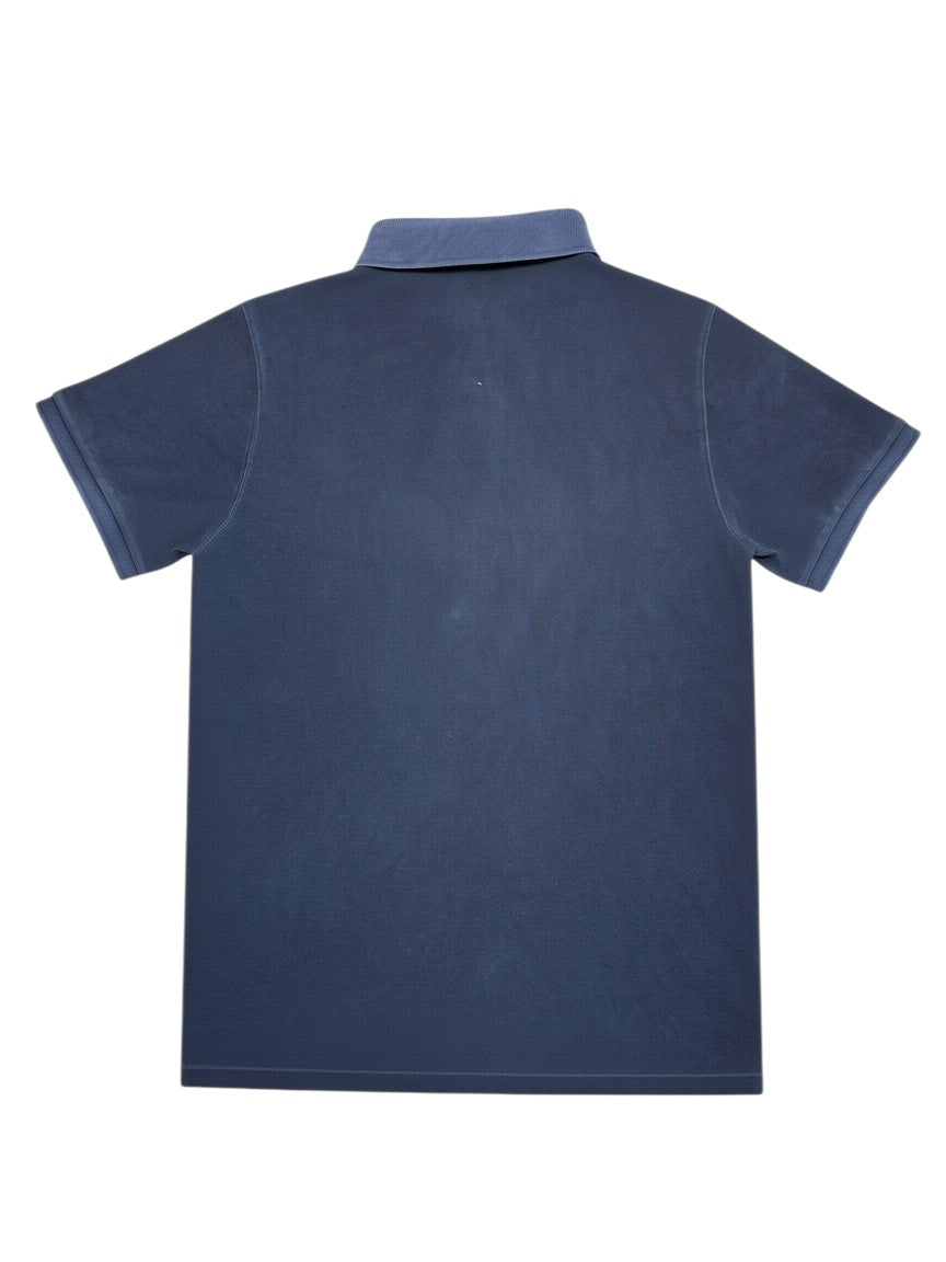 Archive No.9 navy blue cotton slim fit polo shirt with a textured collar and short sleeves.