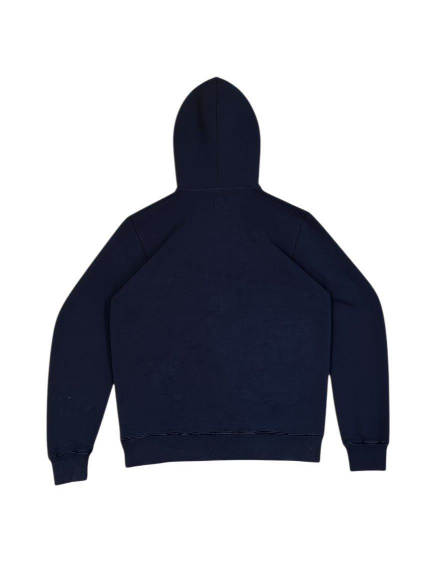 Archive No. 9 navy blue C.P. Company cotton hoodie with iconic goggles on hood and fleeced interior. Size Medium.