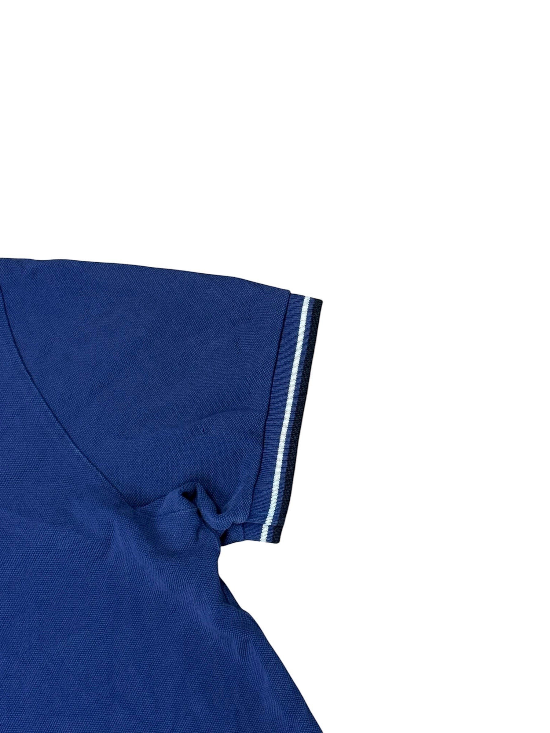 Archive No. 9 navy blue 100% cotton Prada Sport polo shirt with striped cuffs, size L.