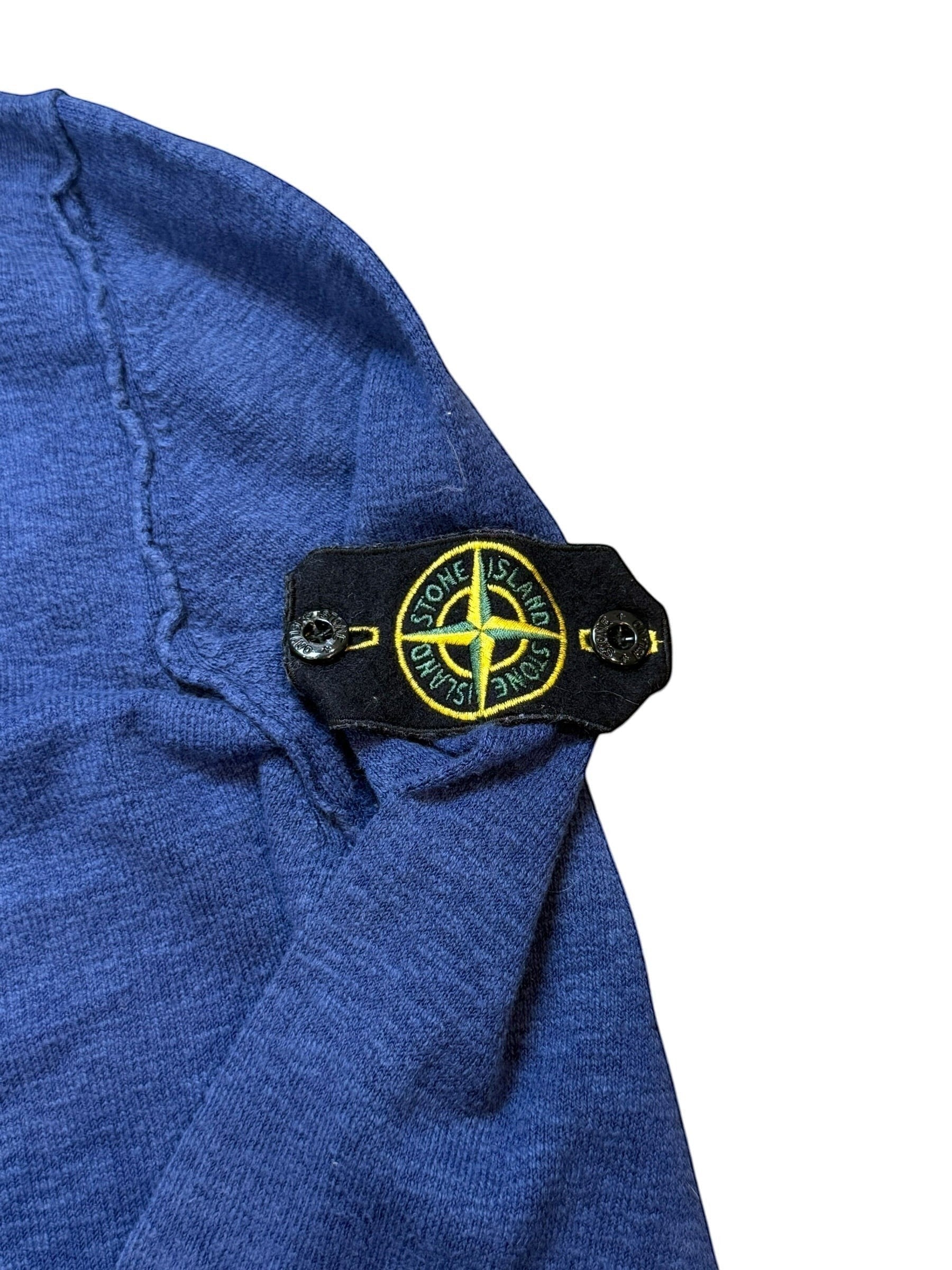 Archive No. 9 vintage navy blue cotton Stone Island Knit Jumper with iconic compass badge on the sleeve, size M.