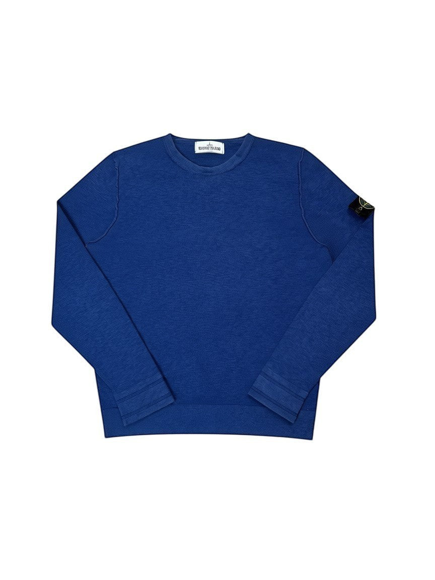 Archive No. 9 vintage navy blue cotton Stone Island Knit Jumper, size M, with signature compass badge on sleeve.
