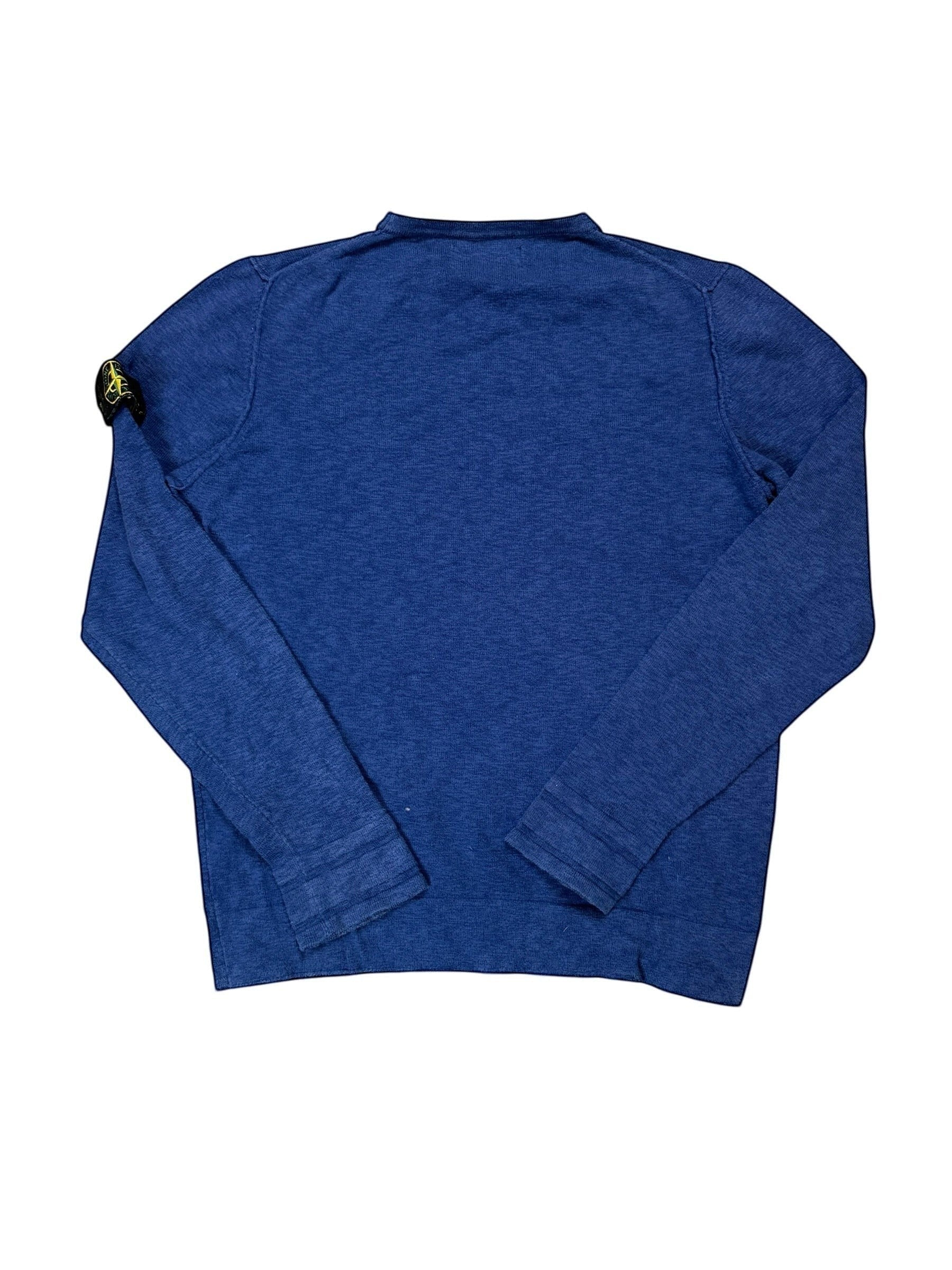 Archive No. 9 vintage navy blue cotton Stone Island Knit Jumper, size M, with signature arm badge.