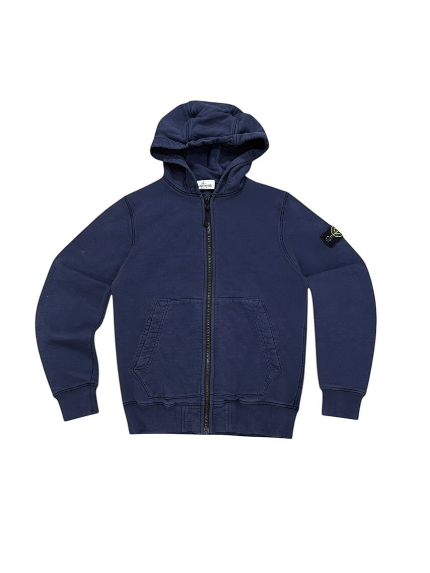 Archive No. 9 navy blue Stone Island zip-up hoodie with compass badge on the arm, size 12.