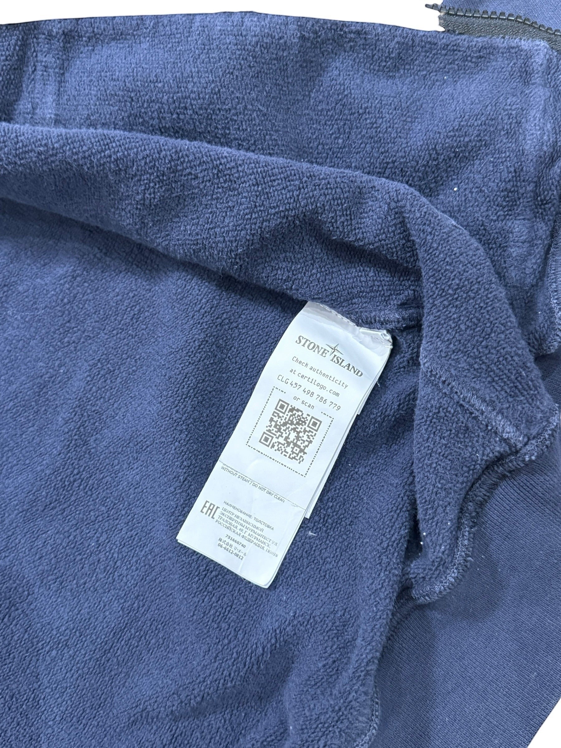 Archive No. 9 navy blue Stone Island Junior hoodie, size 12, with fleeced interior and iconic compass badge.