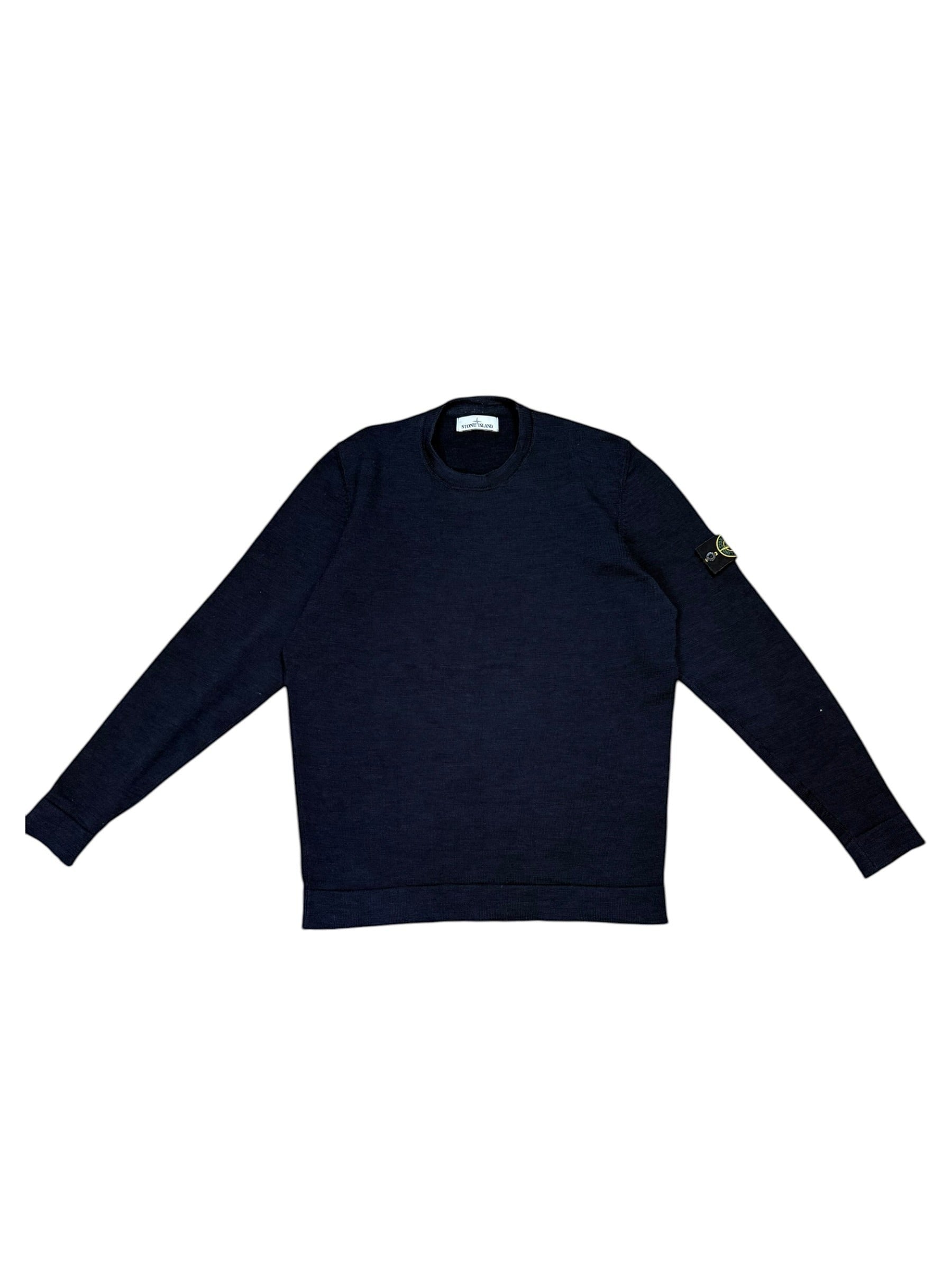 Archive No. 9 navy 100% cotton Stone Island knit jumper with iconic compass badge on the sleeve. Size XL.