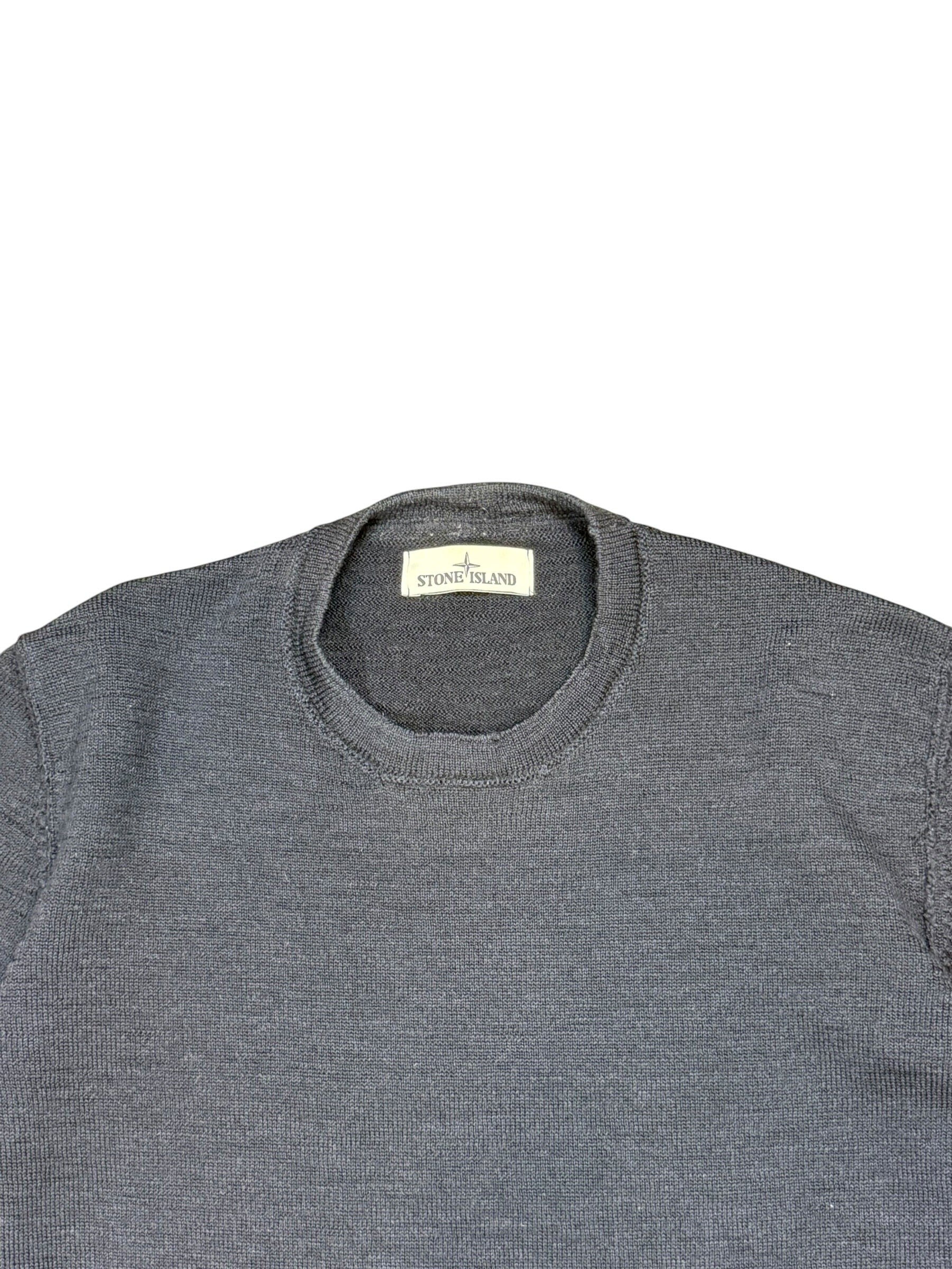 Archive No. 9 navy Stone Island 100% cotton heavyweight knit jumper, size XL, with a soft structured feel. Features a crew neck and ribbed cuffs.