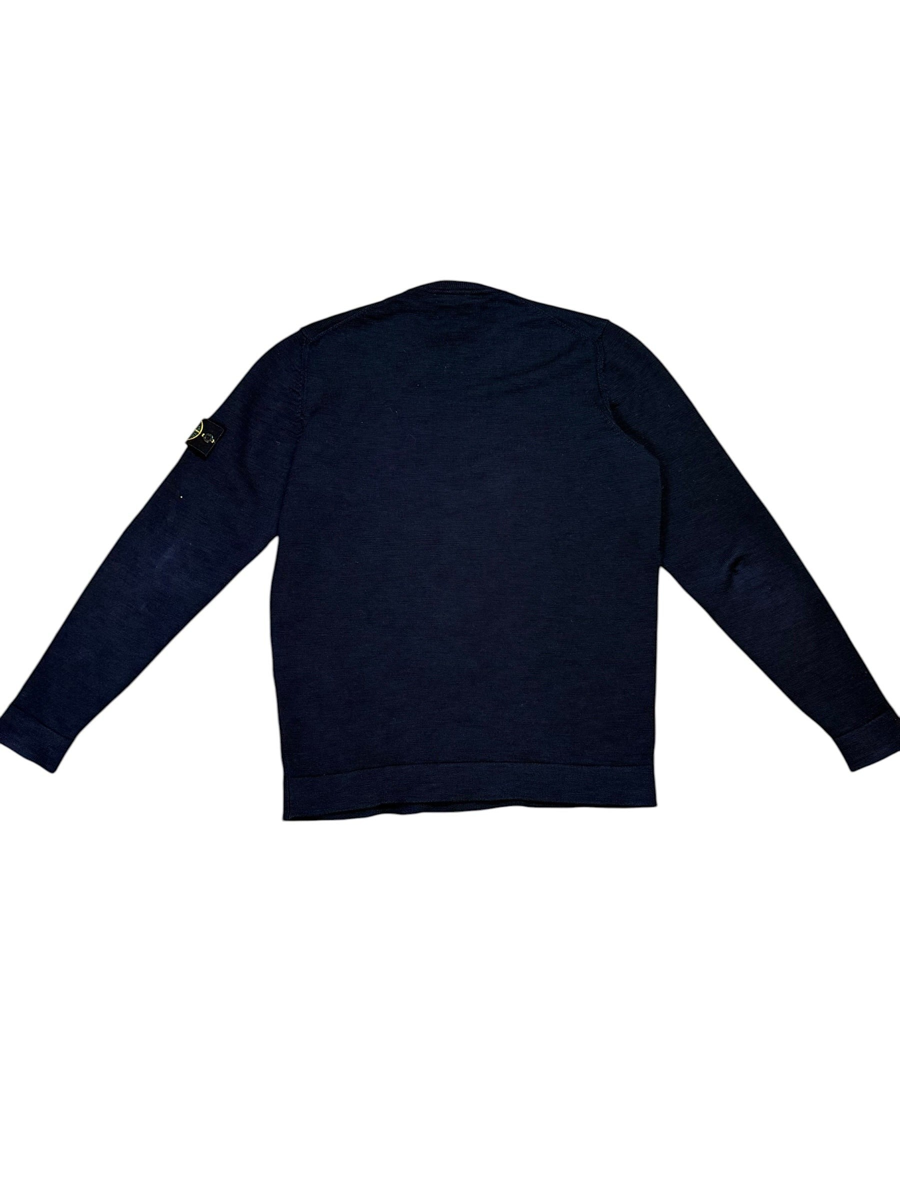 Archive No. 9 navy 100% cotton Stone Island knit jumper, size XL, with heavyweight knit and soft feel. Features iconic Stone Island badge on sleeve.