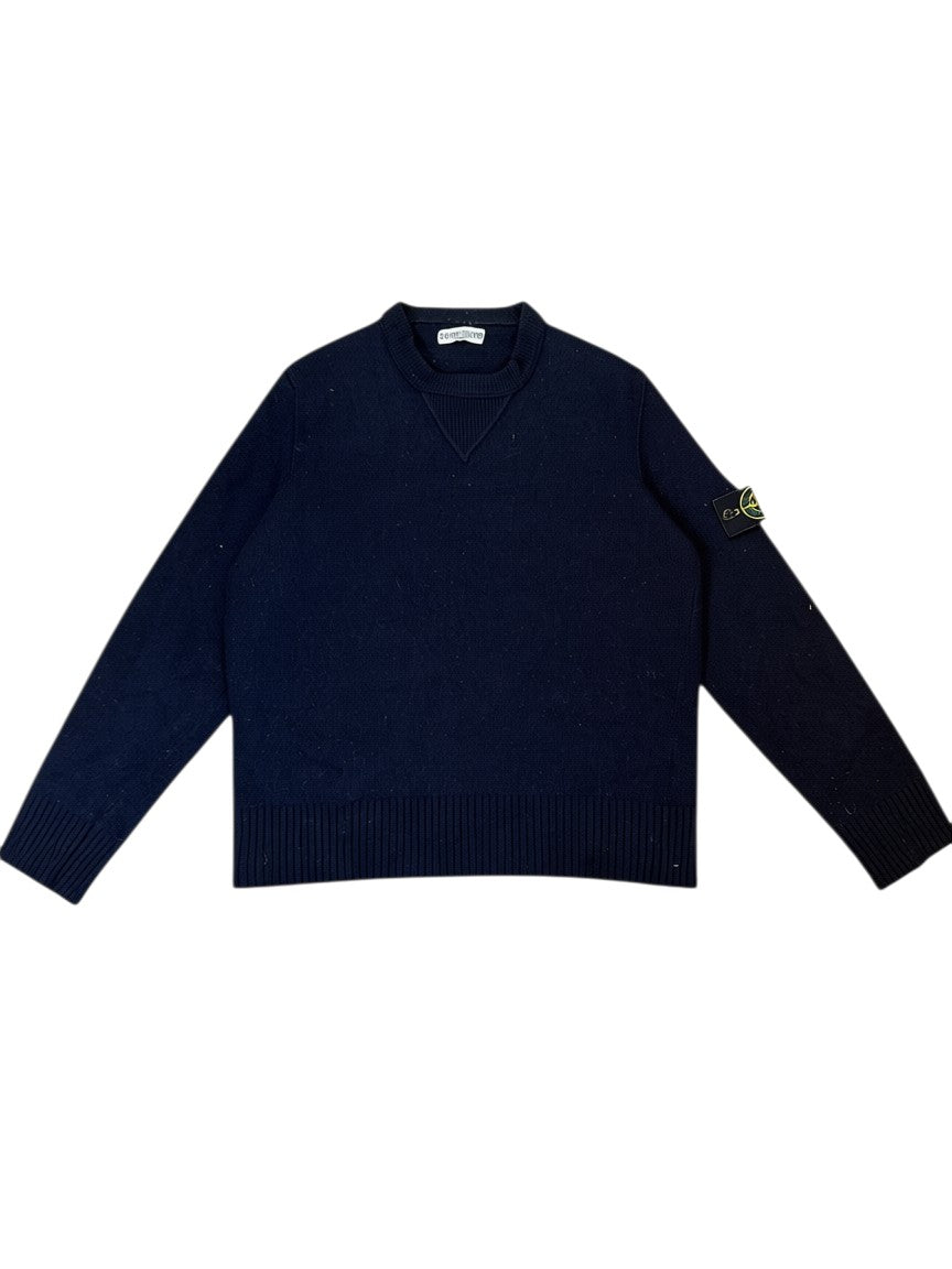 Archive No. 9 navy 80% lana wool Stone Island vintage Knit Jumper, size M. Features iconic compass badge.