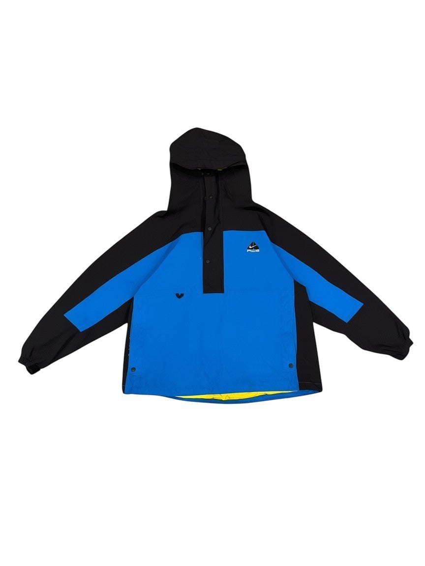 Archive No. 9 vintage Nike ACG black and blue hooded windbreaker jacket, size Large. Features waterproof material and a half-zip design.