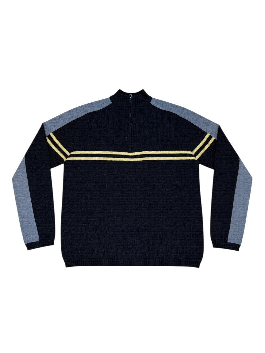 Archive No. 9 Nike ACG black and grey heavyweight knit Quarter Zip jumper with yellow stripe detail. Size S.